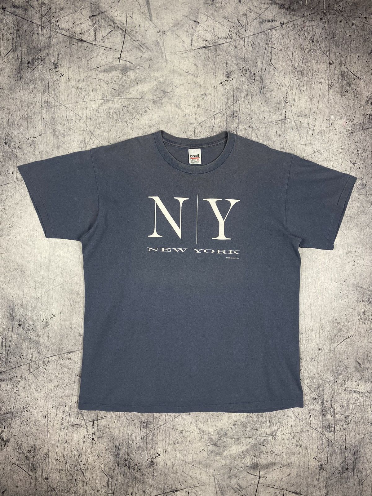 Vintage Vintage 90s New York Made In USA Big Logo Tee Size US XL / EU 56 / 4 - 2 Thumbnail