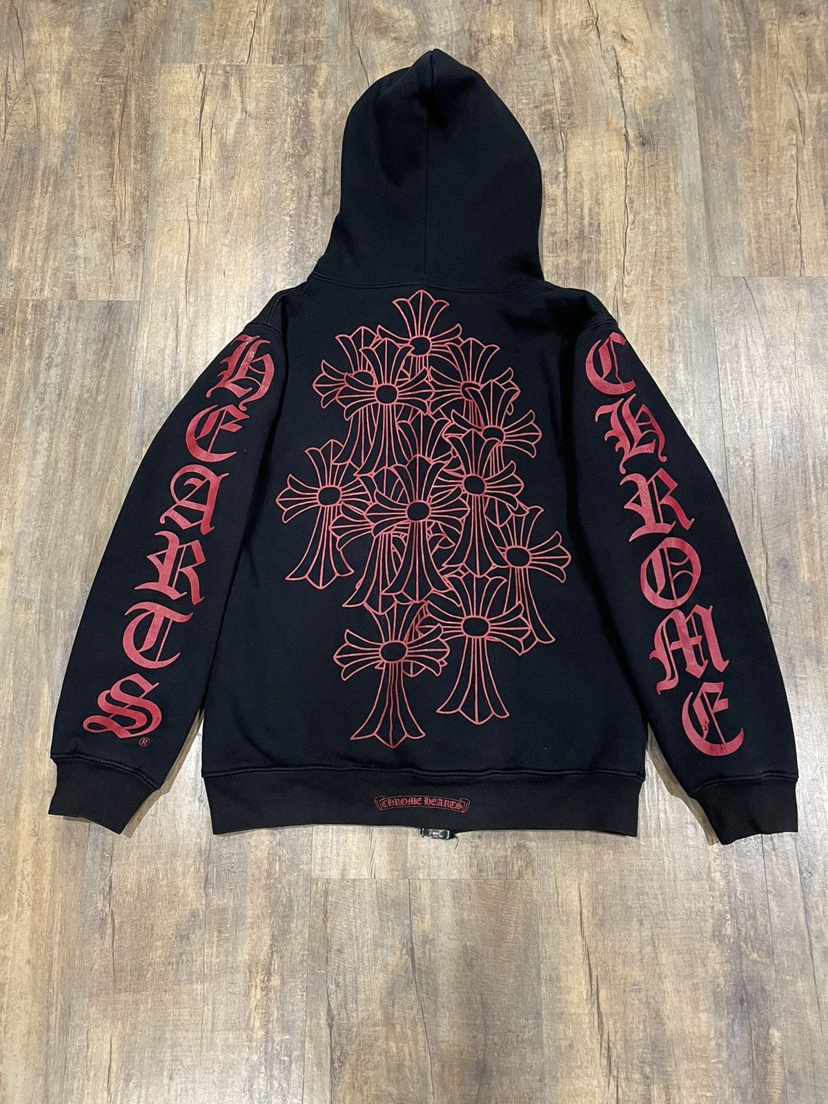 Chrome Hearts Rare Chrome Hearts Red Cemetery Cross Logo Zip Up Hoodie