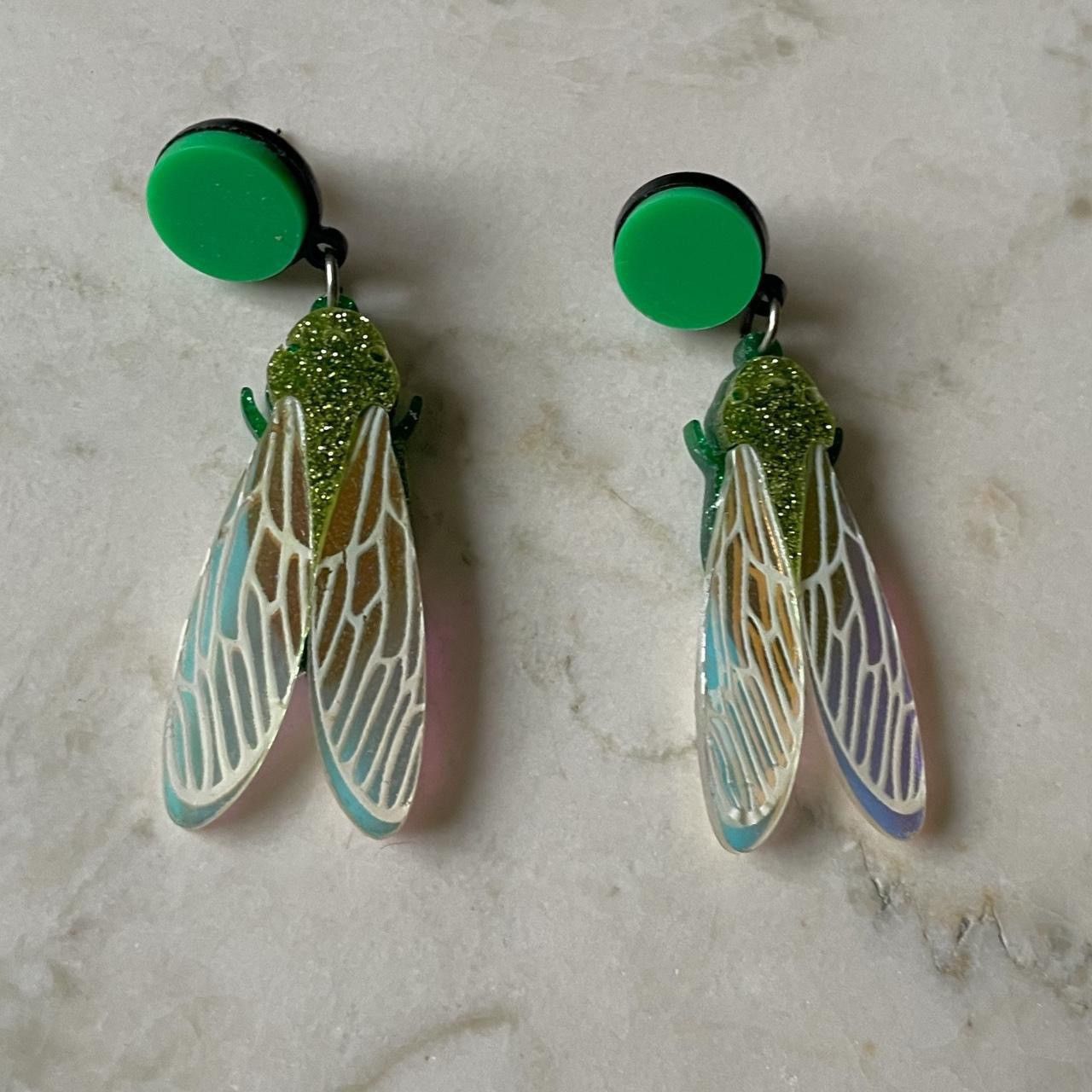 Vintage Vintage Green Fly Earrings Size ONE SIZE - 2 Thumbnail