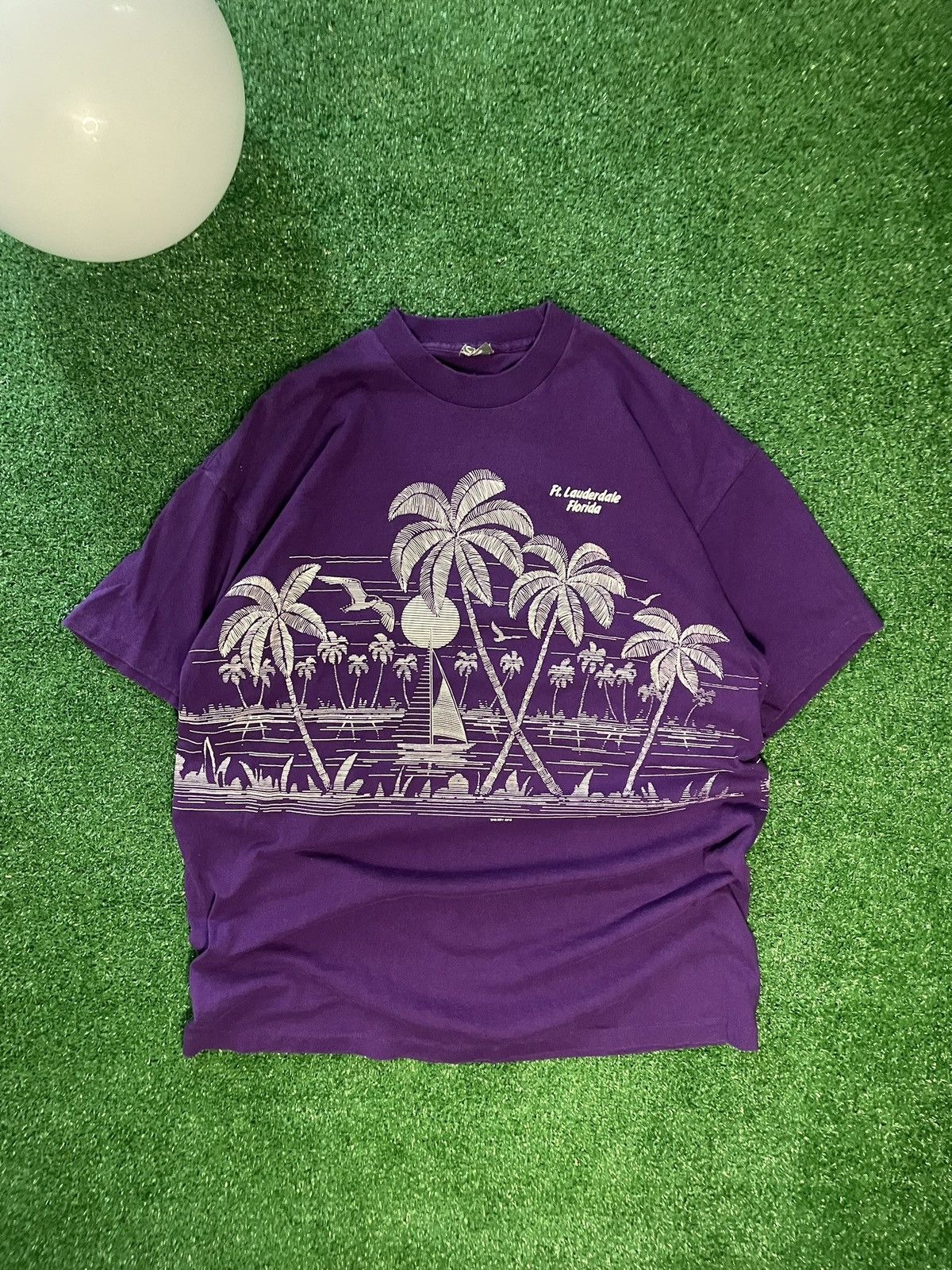Fruit Of The Loom 90s AOP Purple Fort Lauderdale Single Stitch T-Shirt Size US XL / EU 56 / 4 - 1 Thumbnail