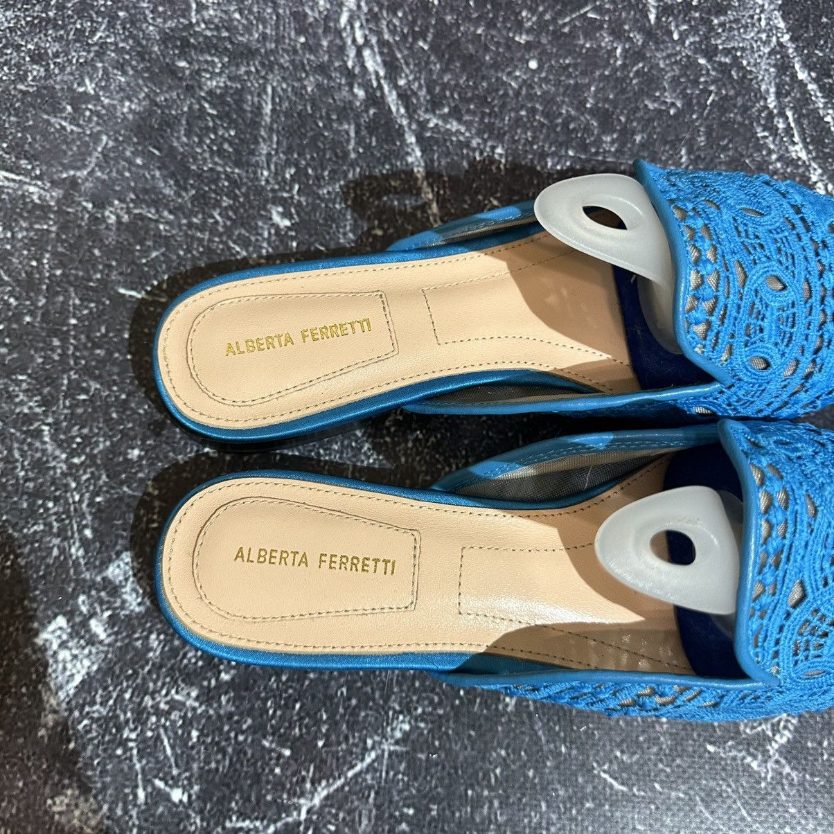 Alberta Ferretti Alberta Ferretti Blue Lace and Satin trim Flat mules size 41 Size US 11 / IT 41 - 8 Thumbnail
