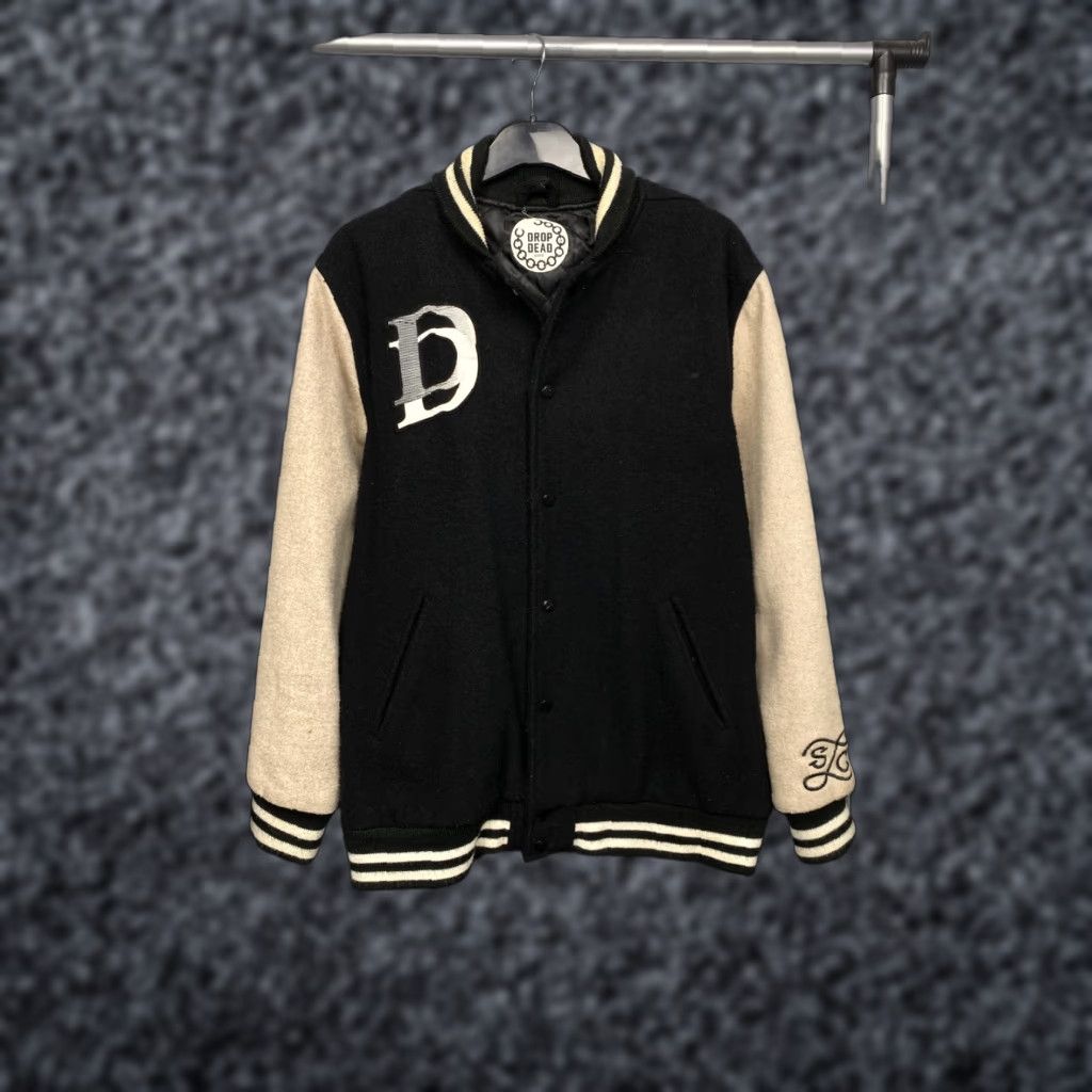 Vintage Drop Dead Mens Varsity Wool Bomber Jacket M Black - Jacket, Bomber, Wool, Men’s, Vintage-Style, Logo, Regular Fit, Size M Size US M / EU 48-50 / 2 - 1 Thumbnail