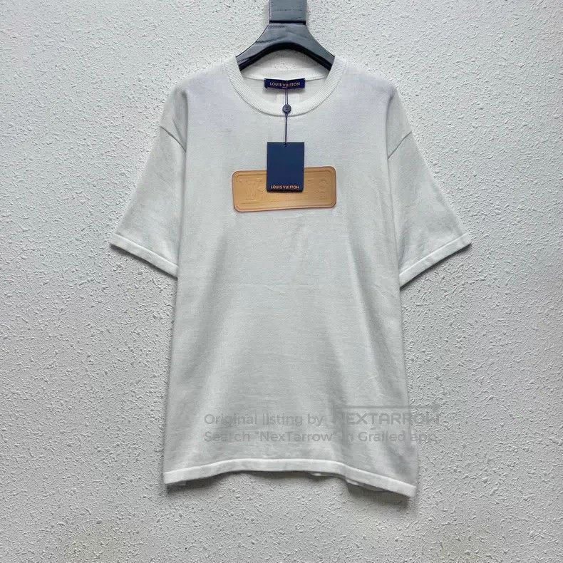 Louis Vuitton White chest leather logo knitted short sleev