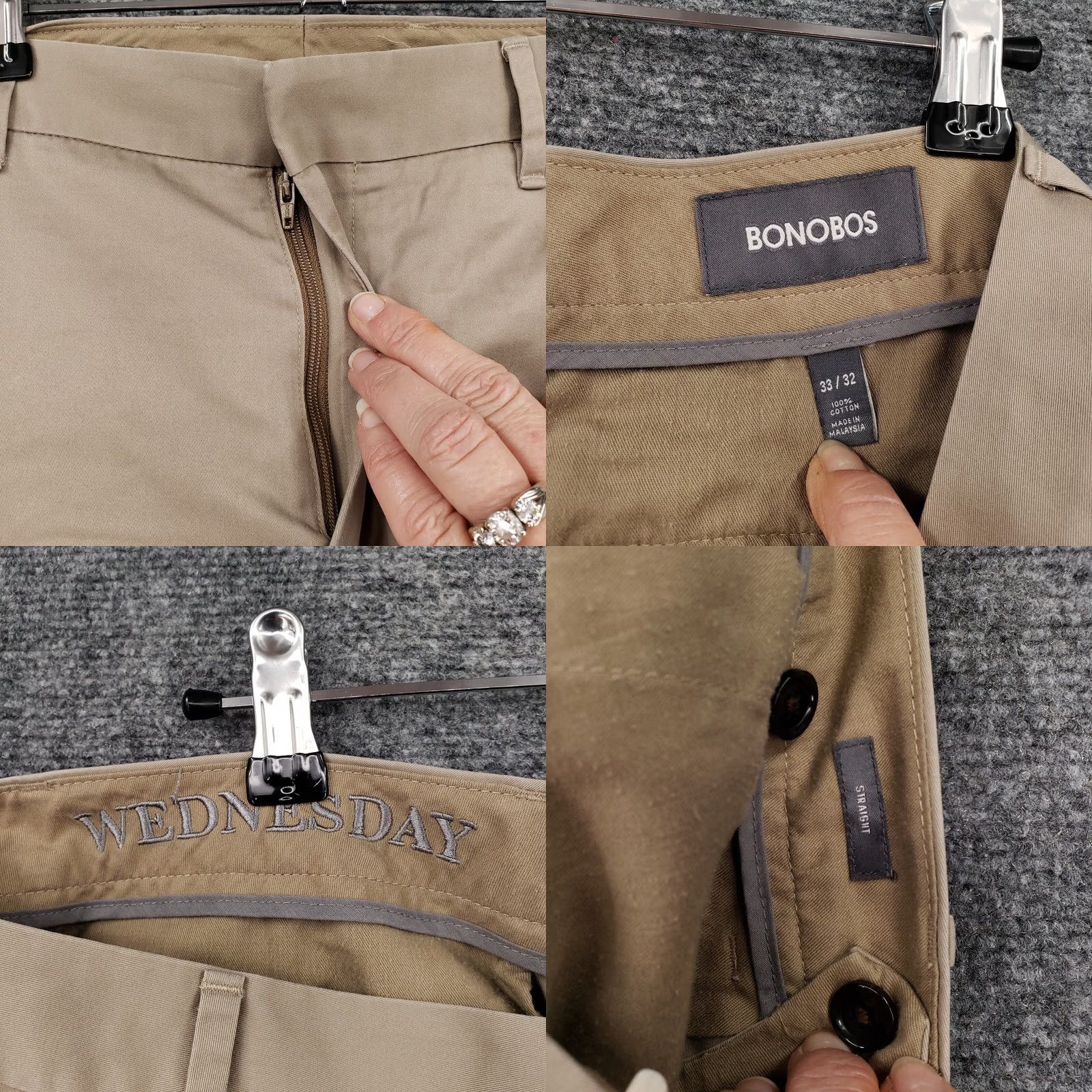 Bonobos Bonobos Dress Pants Mens 33x32 Beige Weekday Warrior Wenesday Straight Zip Fly Size US 33 - 8 Thumbnail