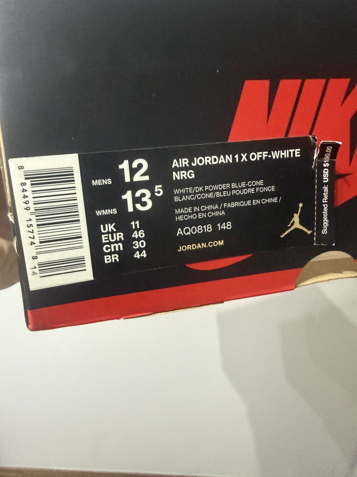Jordan Brand × Off-White Nike Air Jordan 1 High Off White Unc SIZE US 12 Size US 12 / EU 45 - 8 Thumbnail