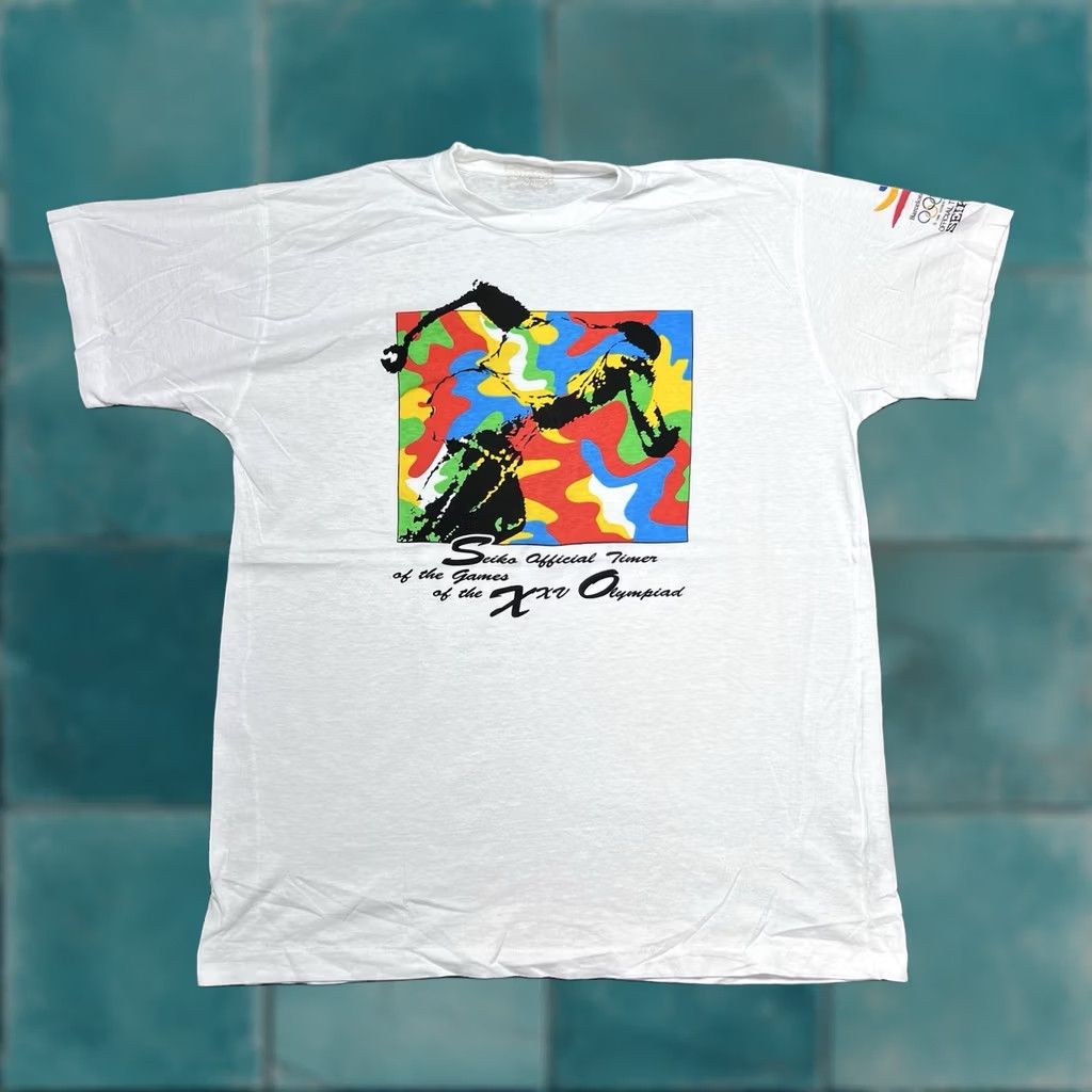 Vintage VINTAGE Barcelona Olympics Games Running T-Shirt Mens Medium WHITE RARE 1988 Size US M / EU 48-50 / 2 - 1 Thumbnail