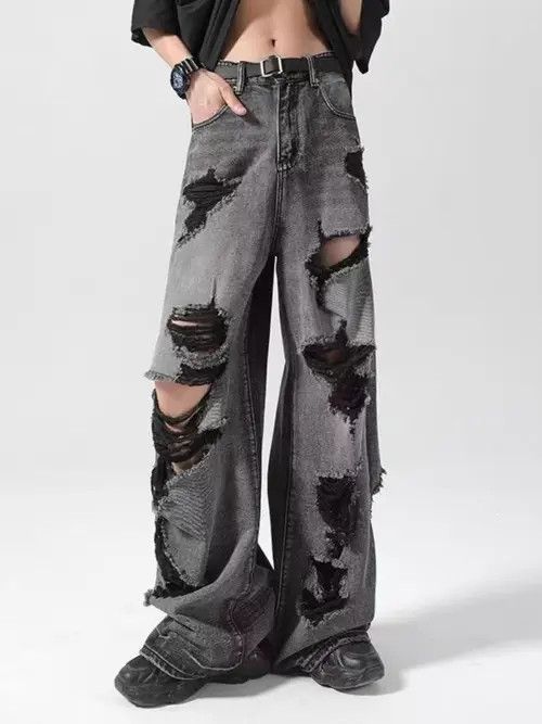 VIBE Retro street design with holes and old washed loose jeans Size US 30 / EU 46 - 1 Thumbnail