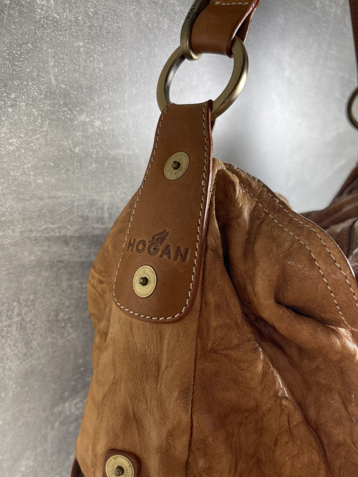 Hogan HOGAN Distressed Crinkled Leather Bag Slouchy Boho Vintage Size ONE SIZE - 4 Thumbnail