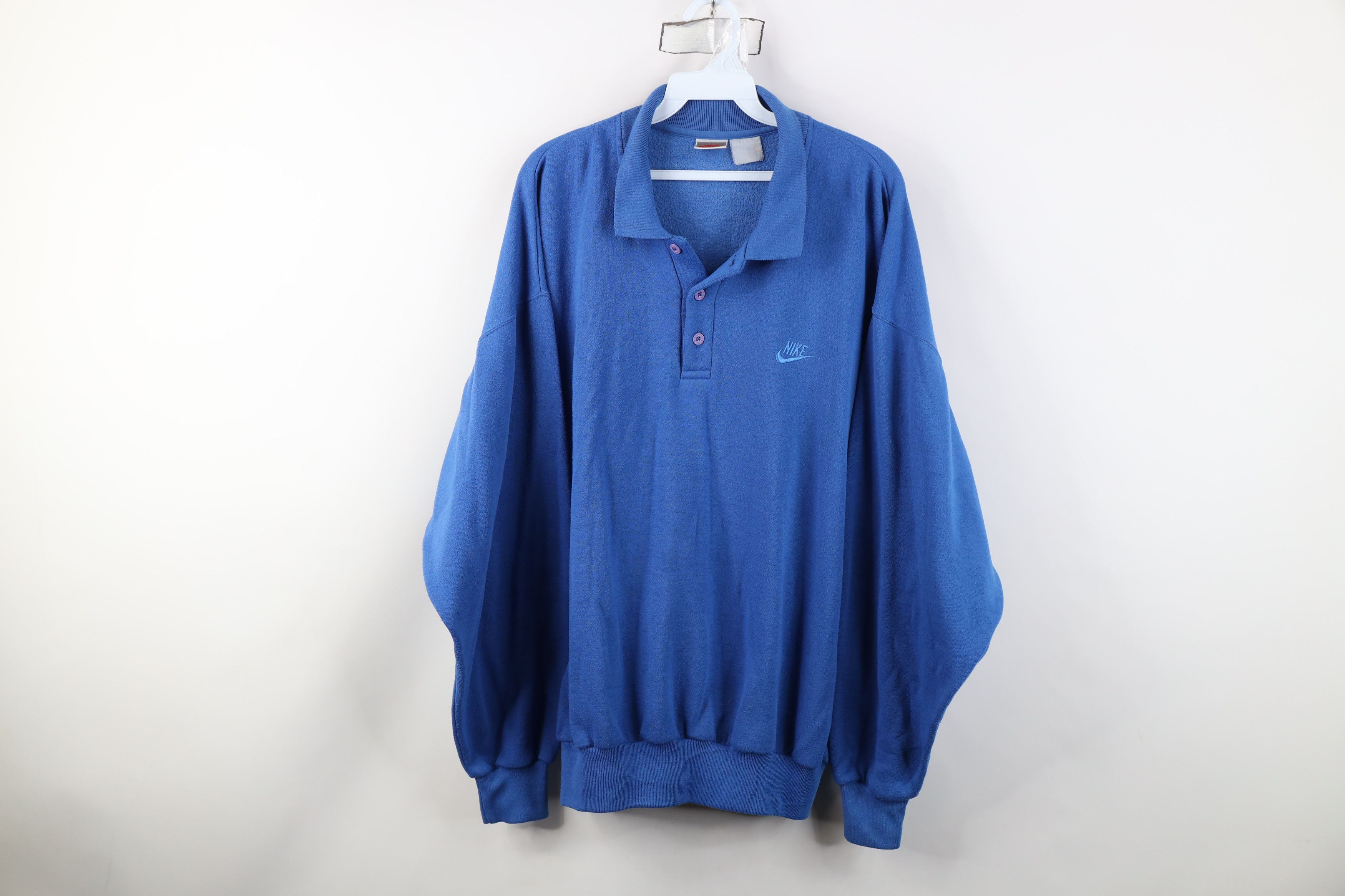 Nike Vintage 90s Nike Scott Mini Swoosh Collared Sweatshirt Blue Size US XL / EU 56 / 4 - 1 Thumbnail