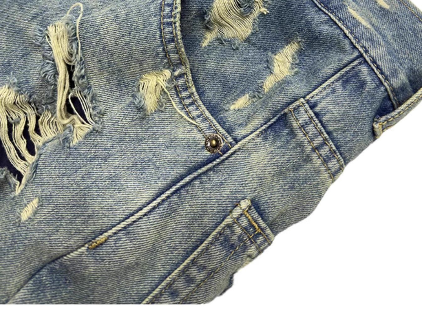 Jean × Vintage Washed Double Layer Hand Worn Jeans Size US 33 - 9 Thumbnail