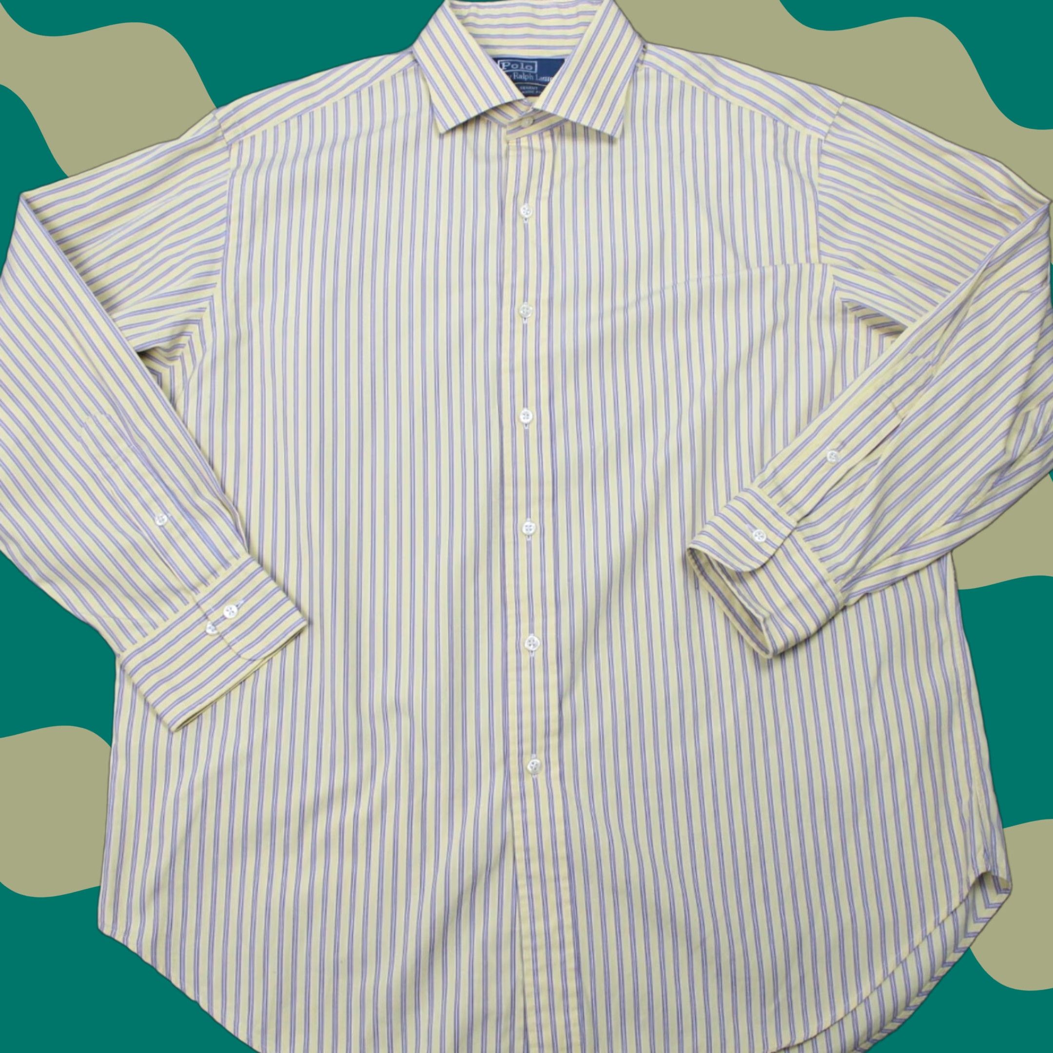 Polo Ralph Lauren Polo Ralph Lauren Dress Shirt Adult 17 32/33 Yellow/Blue Regent Classic Fit L/S Men Shirt Size 17 Blue Striped Casual Formal Workwear 90s Mens Size 46R - 1 Thumbnail