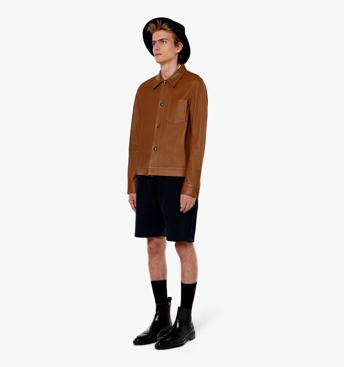 AMI NEW M Tan Brown Lamb Leather Classic Leather Buttoned Jacket Size US M / EU 48-50 / 2 - 4 Thumbnail