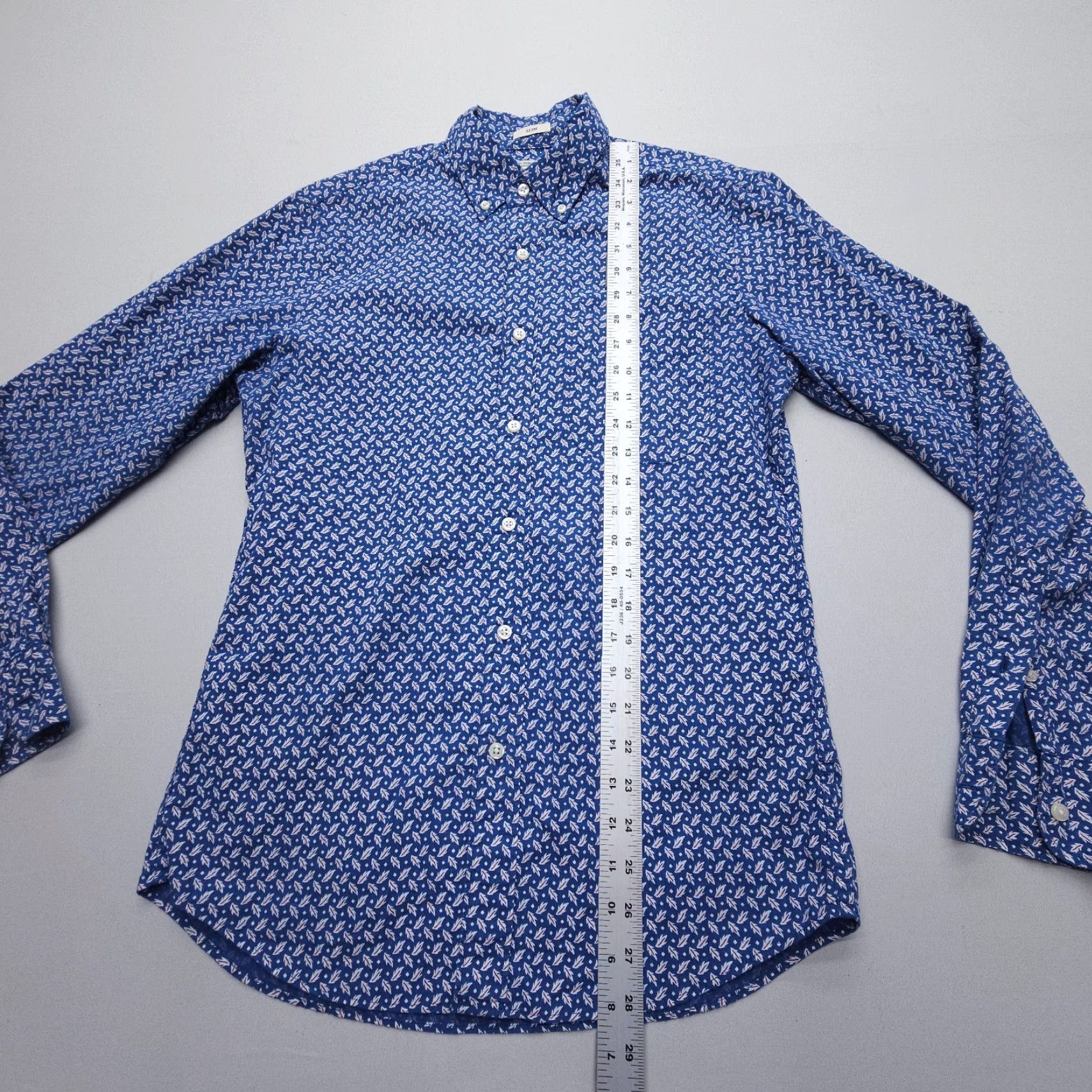 J.Crew J.CREW Slim Fit Long Sleeve Button Down Shirt Mens Small Blue Geometric Print Organic Cotton Size US S / EU 44-46 / 1 - 6 Thumbnail