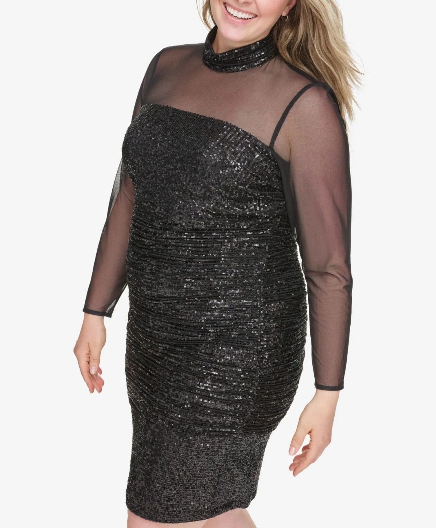 Other Eliza J Illusion-Sleeve BodyCon Sequin Cocktail Party Dress Size XXL / US 16-18 / IT 52-54 - 5 Thumbnail