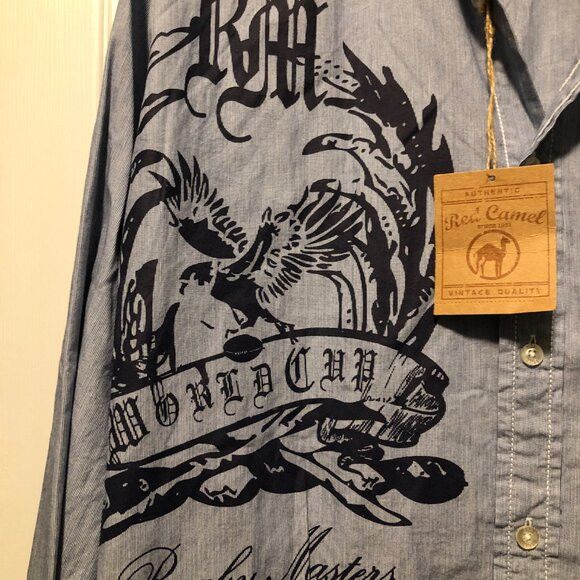 Other Red camel men's new blue cotton casual shirt size: XL Size US XL / EU 56 / 4 - 5 Thumbnail