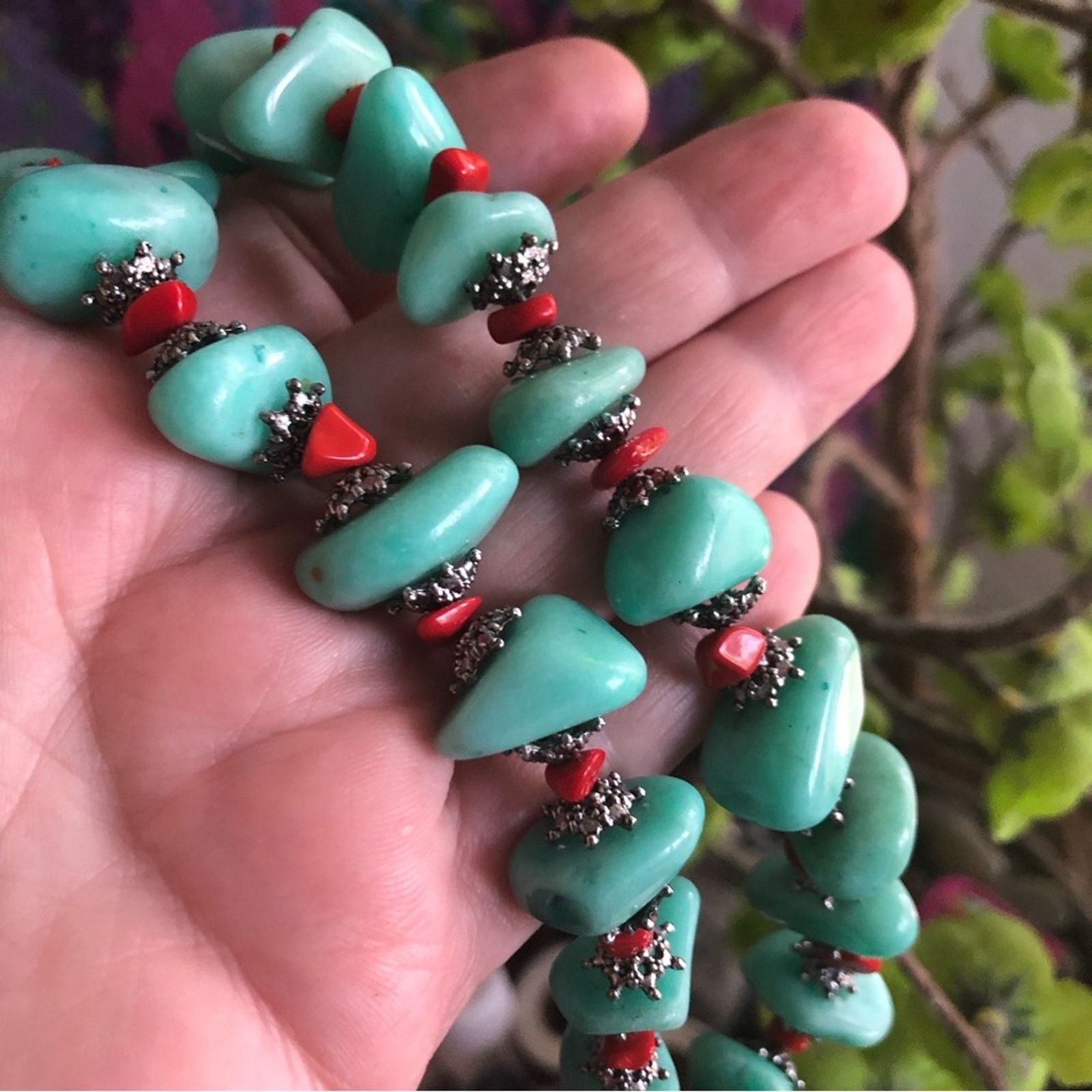 Handmade Hand crafted southwest style green chalcedony coral necklac Size ONE SIZE - 10 Thumbnail