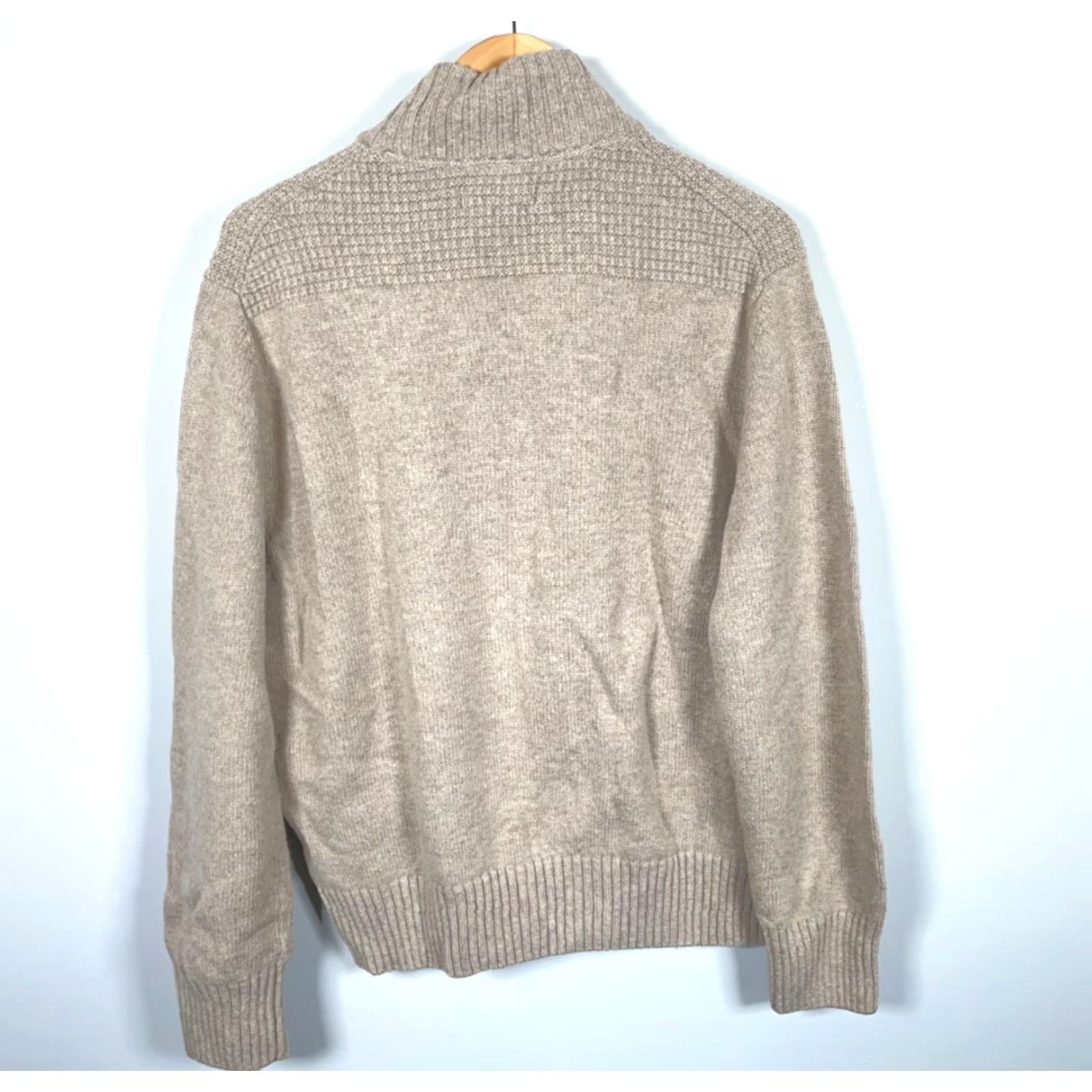 Vintage VINTAGE Kenneth Roberts Platinum Sweater Cardigan Long Sleeve Mock Neck Full Zip Beige Wool Blend Cotton Knit Men L Large Regular Preppy Size US L / EU 52-54 / 3 - 2 Thumbnail