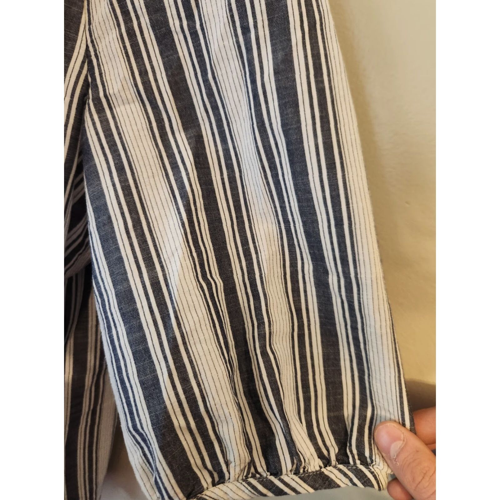 Vintage Catherines Blue White Stripe Embroidered Trim Balloon Sleeve Top Hippie Boho 0X Size XL / US 12-14 / IT 48-50 - 5 Thumbnail
