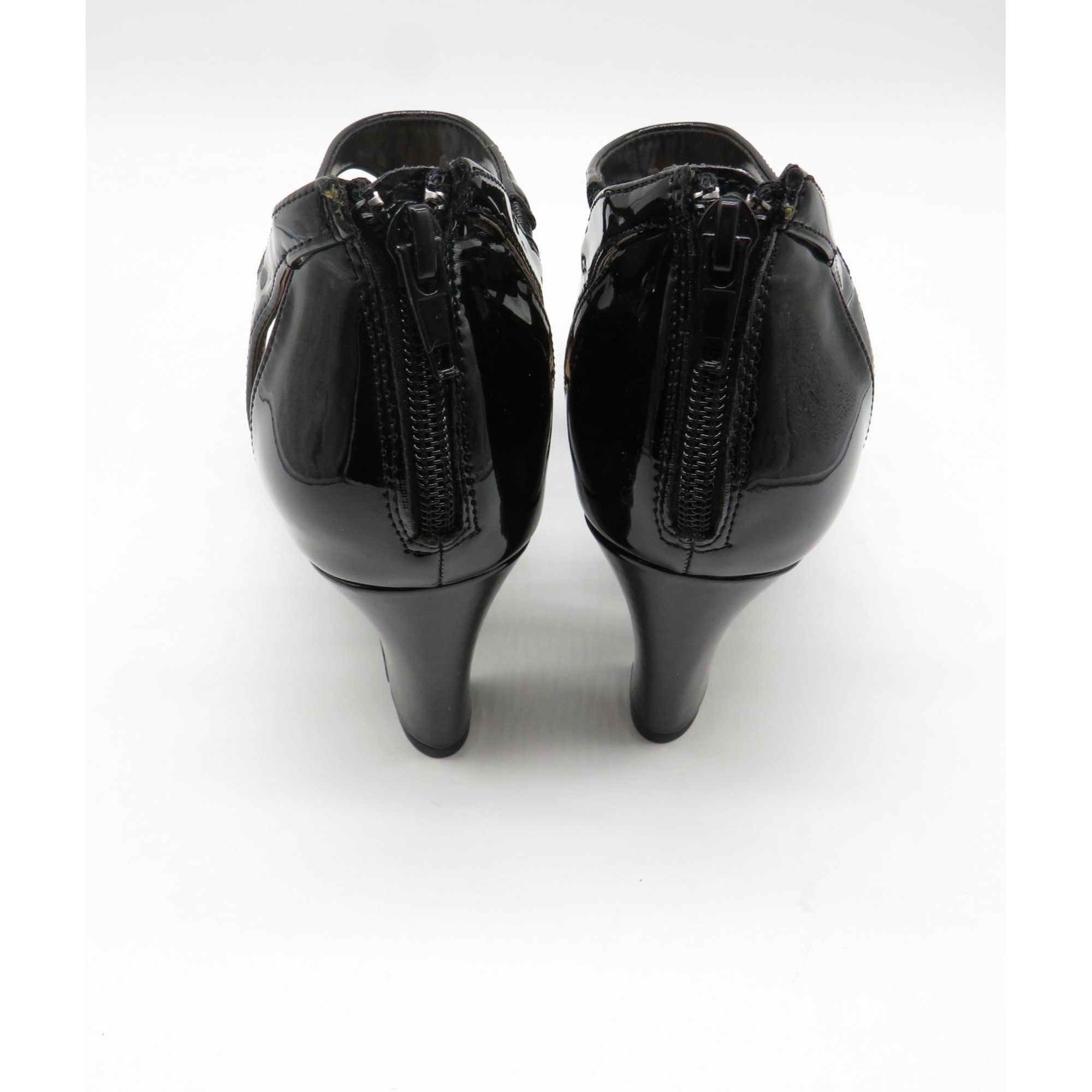 Other Easy Street Black Patent Leather Open Toe Heels Back Zipper Size US 9.5 / IT 39.5 - 5 Thumbnail