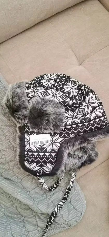 Other Fur Hat Ushanka Black White Bomber Hat Size ONE SIZE - 4 Thumbnail