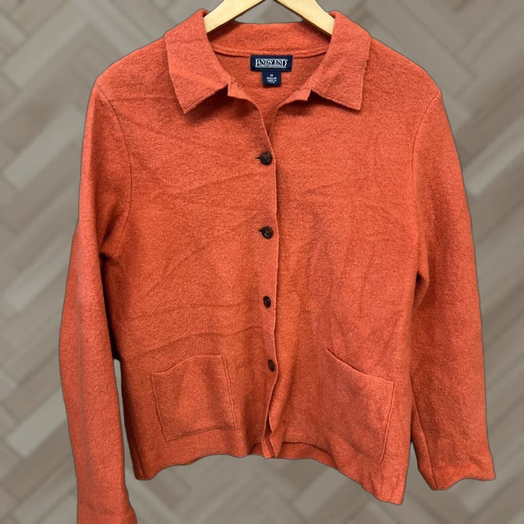 Lands' End VINTAGE Lands' End Jacket Wool Orange Button Up Womens Size 10 100% Wool Mid-Length Long Sleeve Dry Clean Only Fall Winter Women Basic Jacket Size L / US 10 / IT 46 - 1 Thumbnail