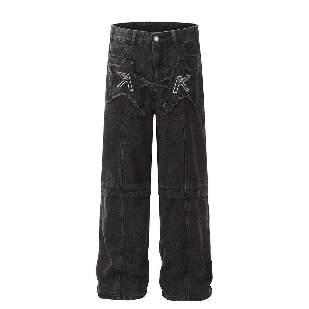 Men's American street loose patch embroidered jeans