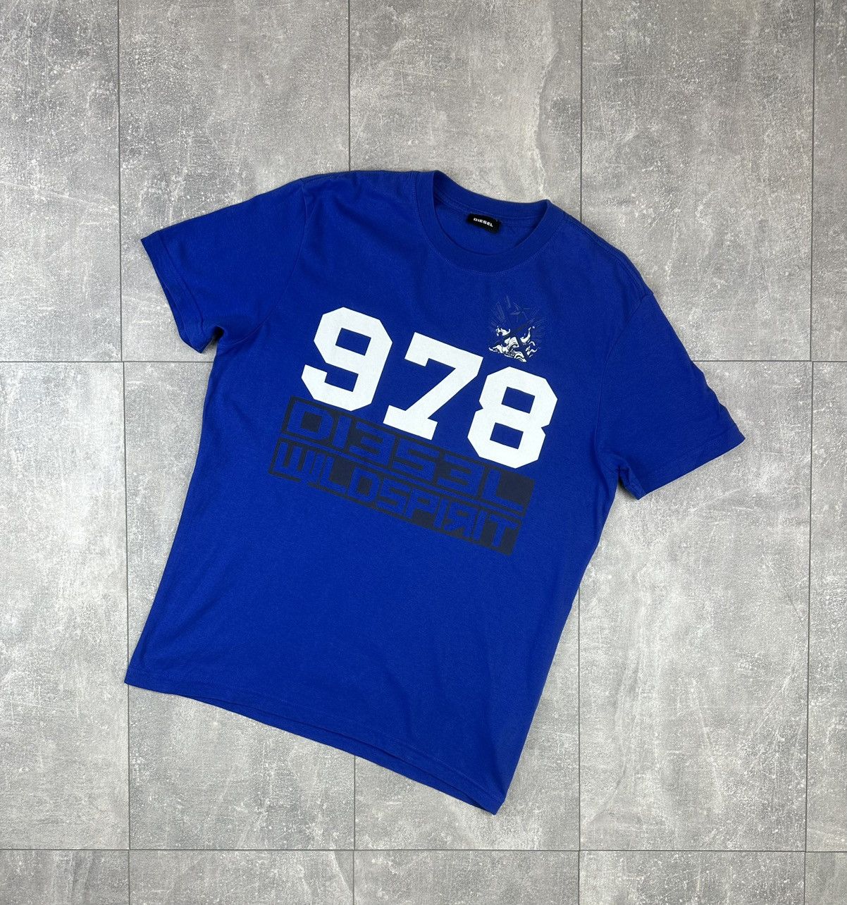 Diesel Diesel 978 Overprint Logo Mens Blue T-Shirt Size US M / EU 48-50 / 2 - 1 Thumbnail