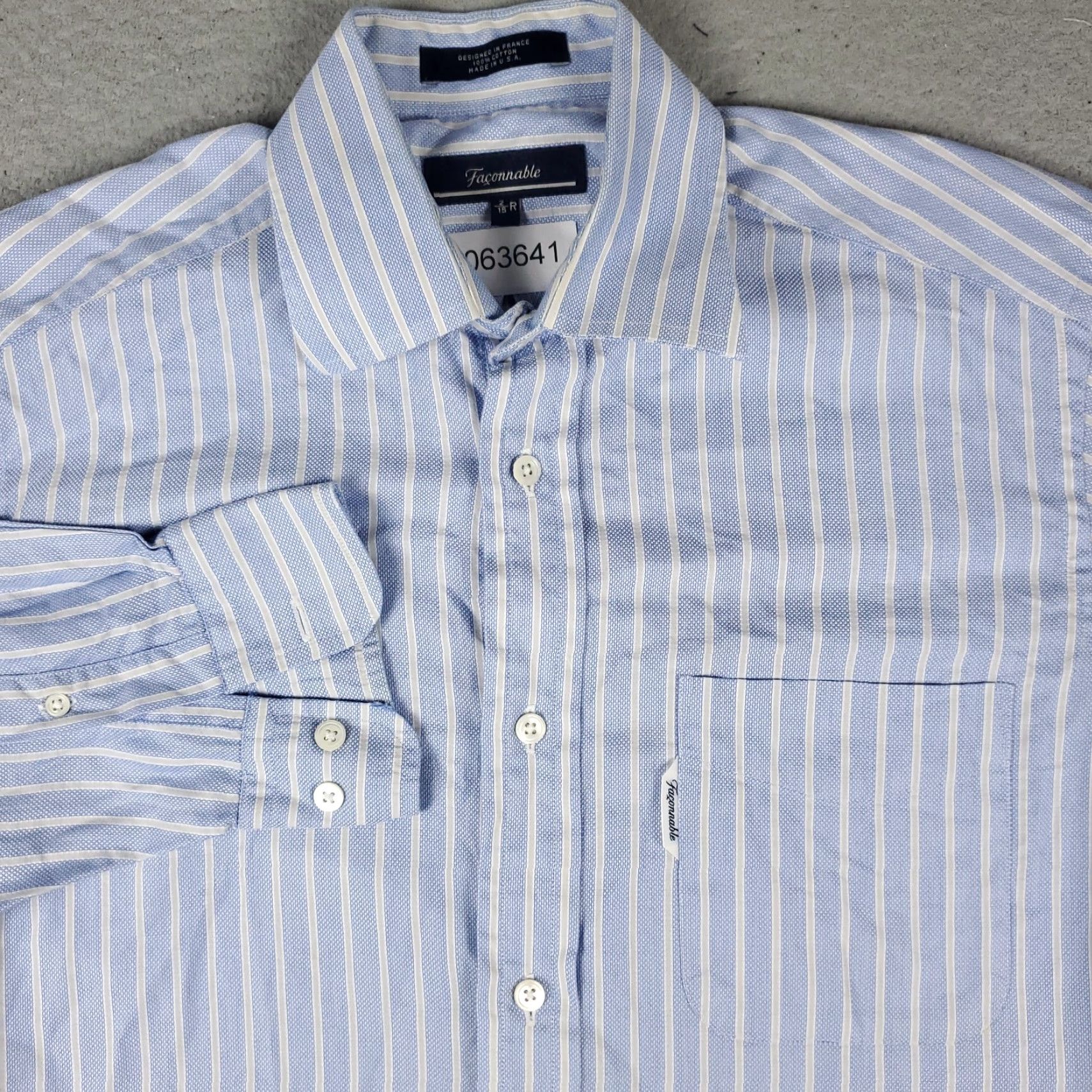 Faconnable Façonnable Men’s Dress Shirt Size 15 Blue Striped Long Sleeve Button-Up Regular Fit Size 40R - 2 Thumbnail