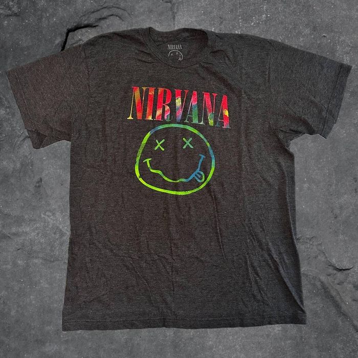 Nirvana nirvana tie dye smiley logo gray short sleeve grunge band t ...