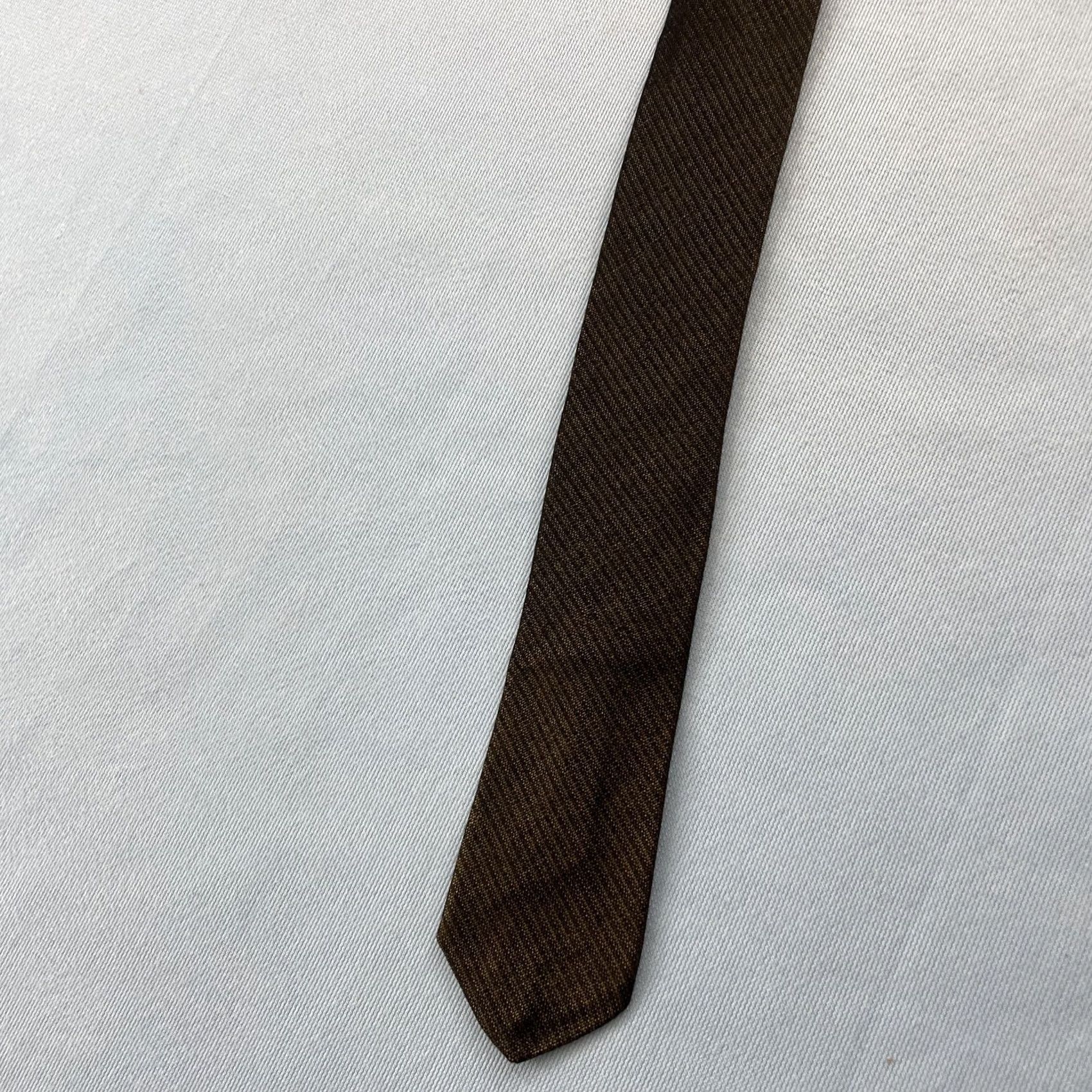MCM VTG Julliard Skinny Tie MCM Woven Silk Slim Necktie Dark Gray Green 1.6x55 Charcoal Green, Vintage, Designer, Mens, One Size, Silk, Necktie Size ONE SIZE - 2 Thumbnail