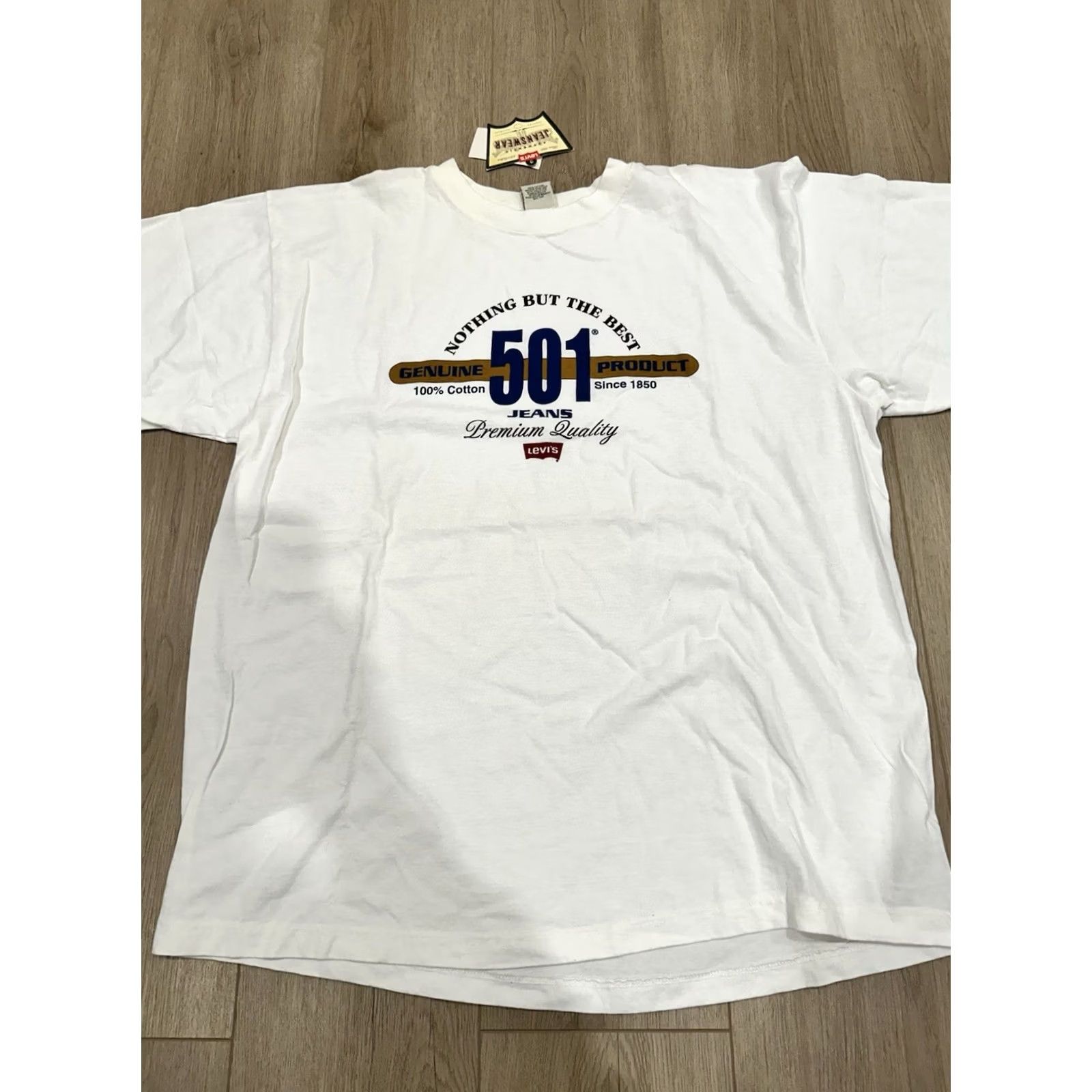 Levi's VINTAGE LEVI'S 501 Promo Genuine USA Made Jeans White T-Shirt Mens Large 90s Logo Crew Neck Short Sleeve Cotton White Tee Men Size US L / EU 52-54 / 3 - 3 Thumbnail