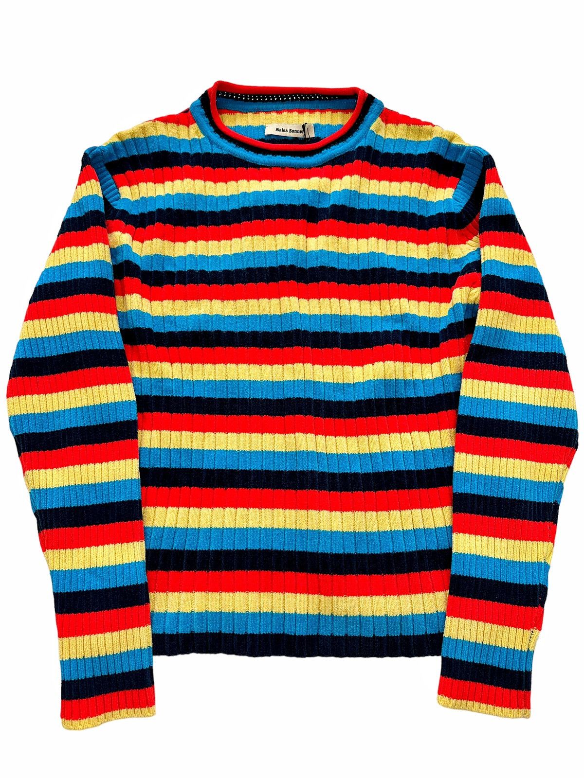 Pre-owned Wales Bonner Chenille Yarn Choir Sweater Rainbow In Blue