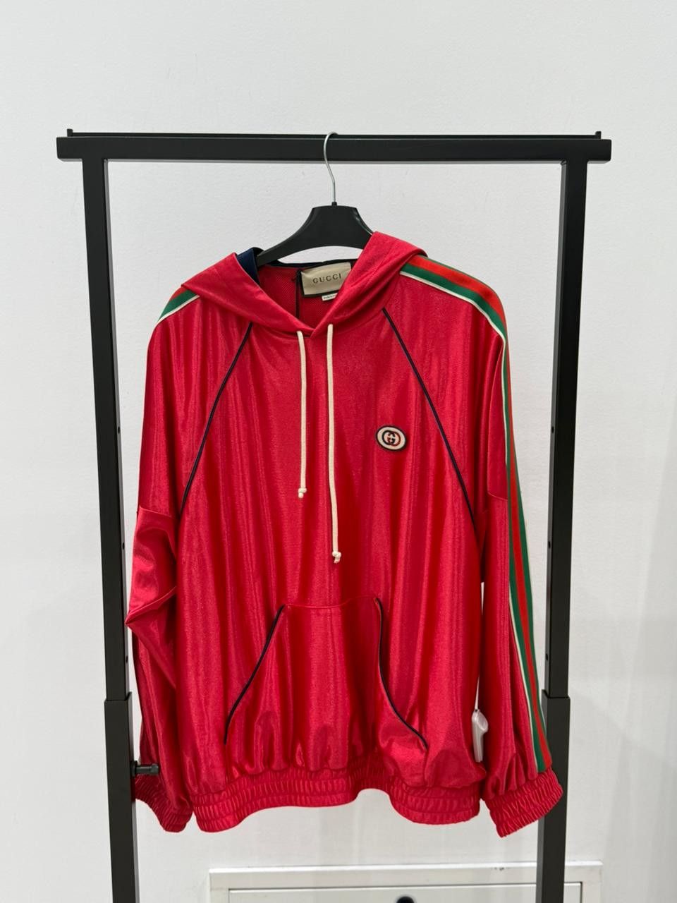 Gucci CC28 Web-stripe Shiny Jersey Hoodie in Red Size US XS / EU 42 / 0 - 1 Thumbnail
