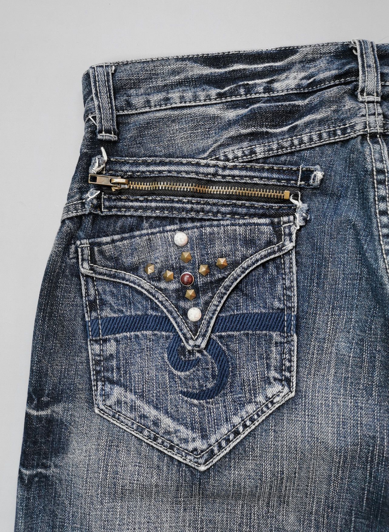Le Grande Bleu (L.G.B.) Villand Whiskering w/studded Pocket Denim Jeans Size US 32 / EU 48 - 5 Thumbnail
