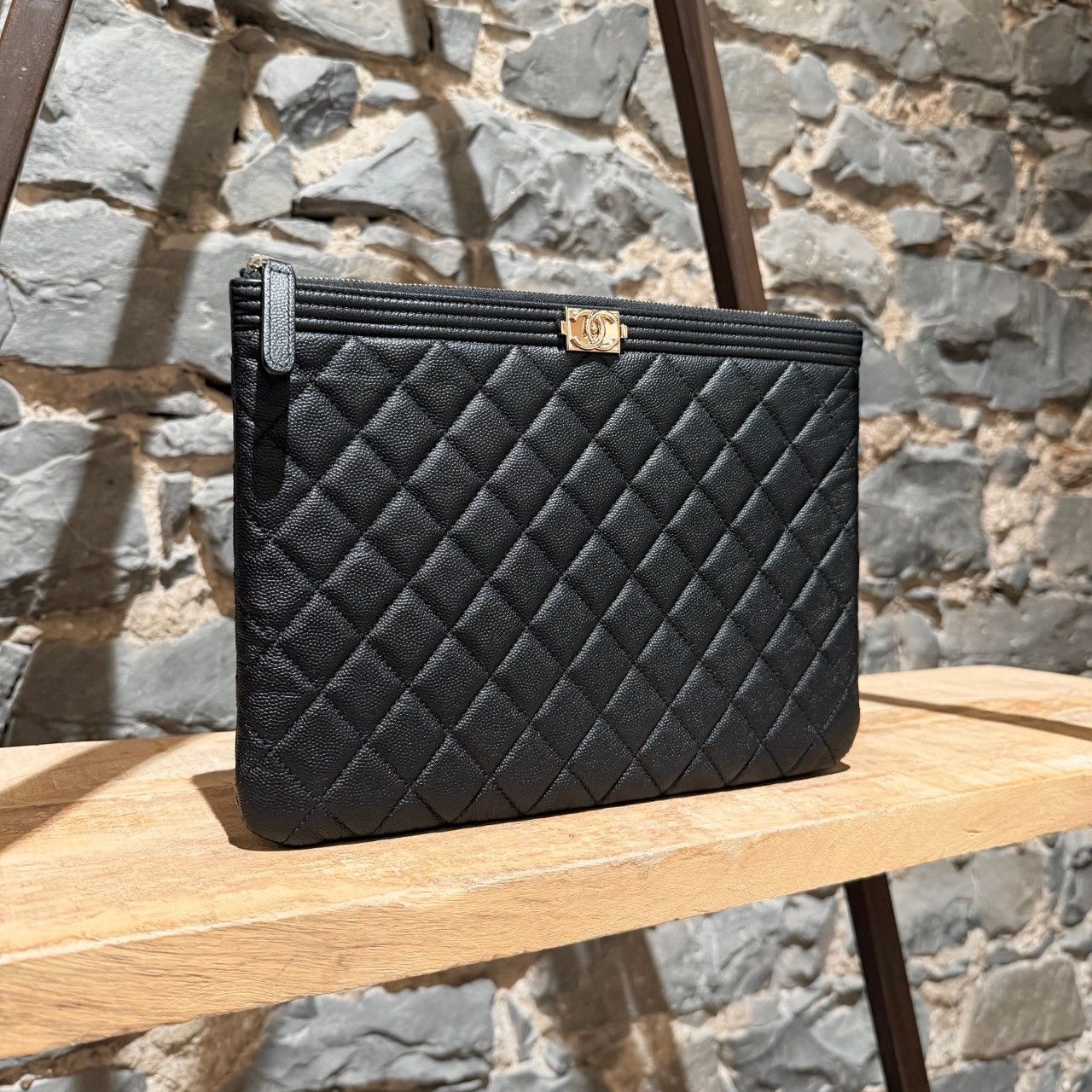 Chanel Chanel Black Caviar Quilted Medium Boy O-Case Pouch Size ONE SIZE - 4 Thumbnail