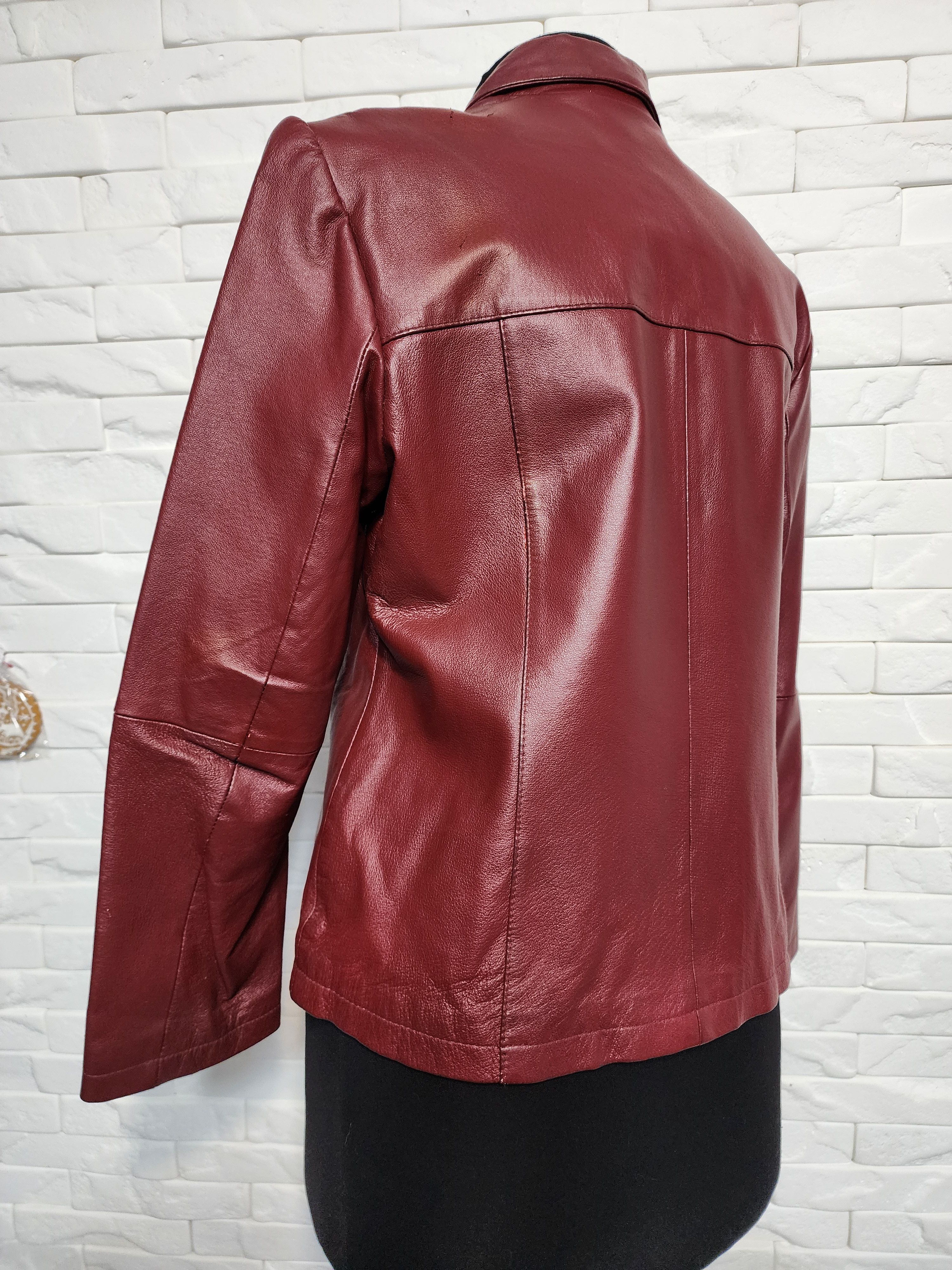 Genuine Leather Red Leather Women's Jacket: Sporty Leather with Metal Zipper Size L / US 10 / IT 46 - 6 Thumbnail