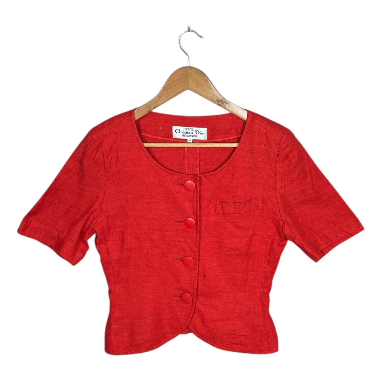 Christian Dior Monsieur Christian Dior Vintage 90s Red Linen Cropped Jacket Blouse M Size M / US 6-8 / IT 42-44 - 1 Thumbnail