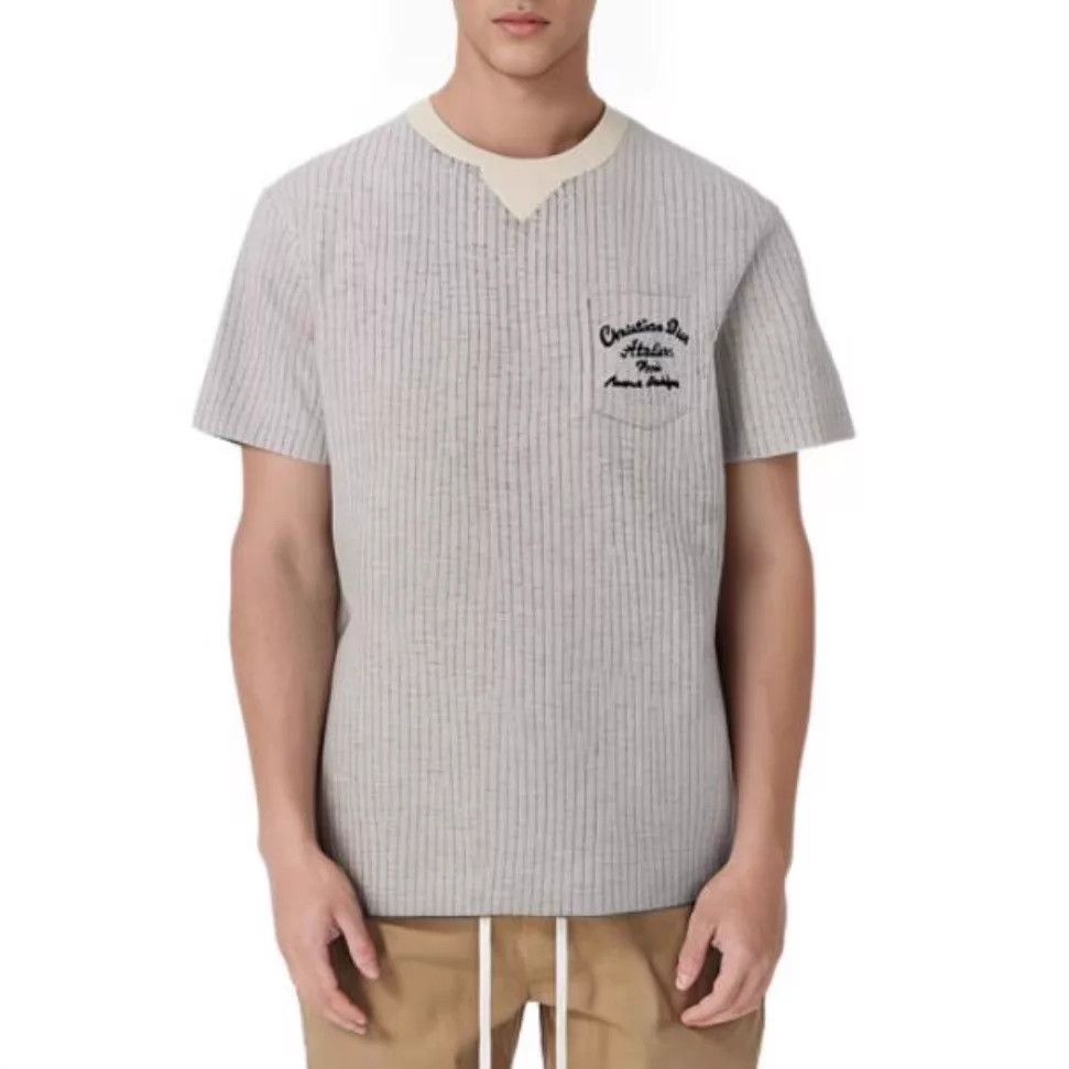 Dior DIOR Gray XS Embroidered Logo Ribbed Collar Wool-Cotton Tee Size US XS / EU 42 / 0 - 6 Thumbnail