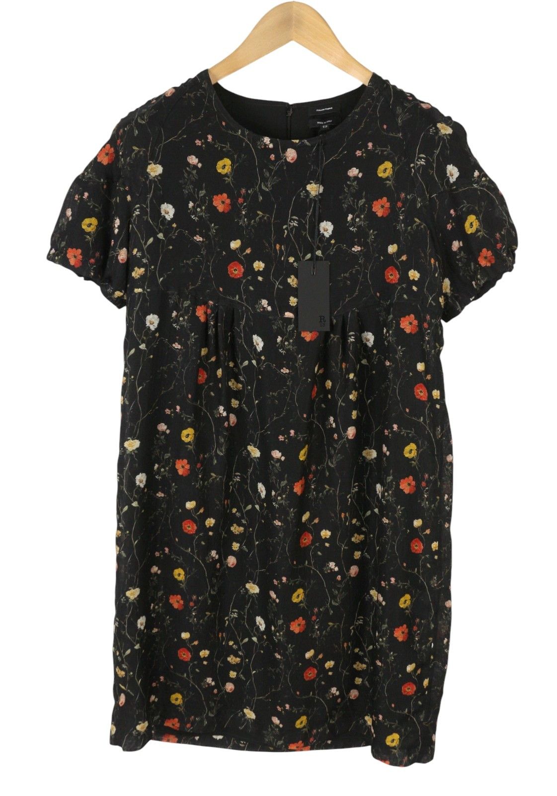 R13 RAGLAN SLEEVE BABYDOLL M Floral Black Wool Silk Dress 89921 Size M / US 6-8 / IT 42-44 - 4 Thumbnail