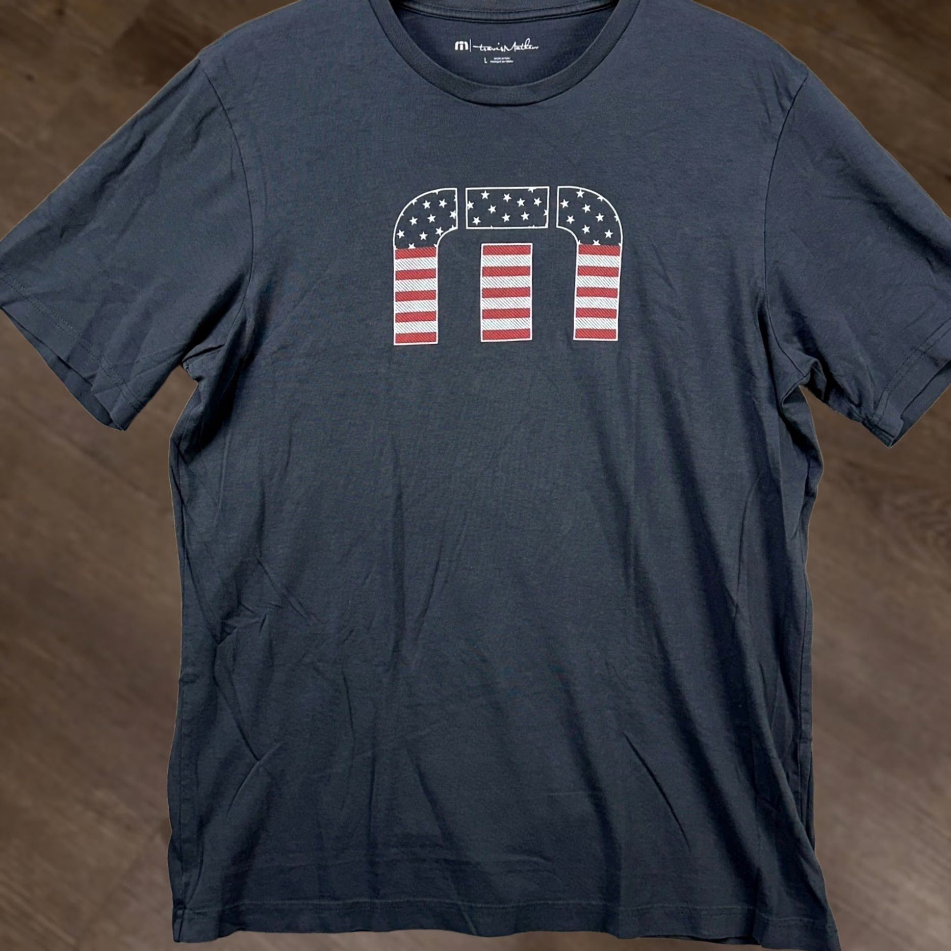 TravisMathew Travis Mathew T-Shirt Short Sleeve Tee Mens Large Black American Flag Crew Neck Graphic Print Size US L / EU 52-54 / 3 - 1 Thumbnail