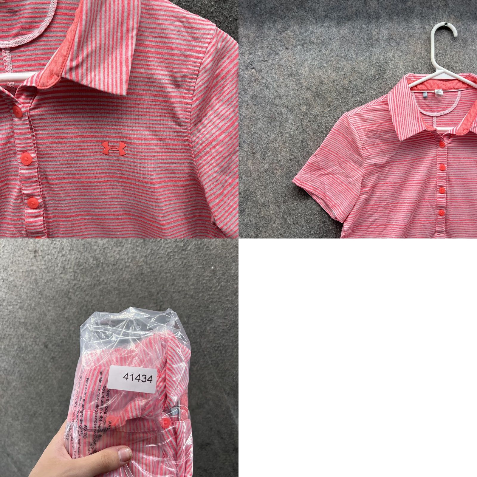 Under Armour Under Armour Polo Shirt Womens M Pink Stripe HeatGear Golf Stretch Top Size M / US 6-8 / IT 42-44 - 8 Thumbnail
