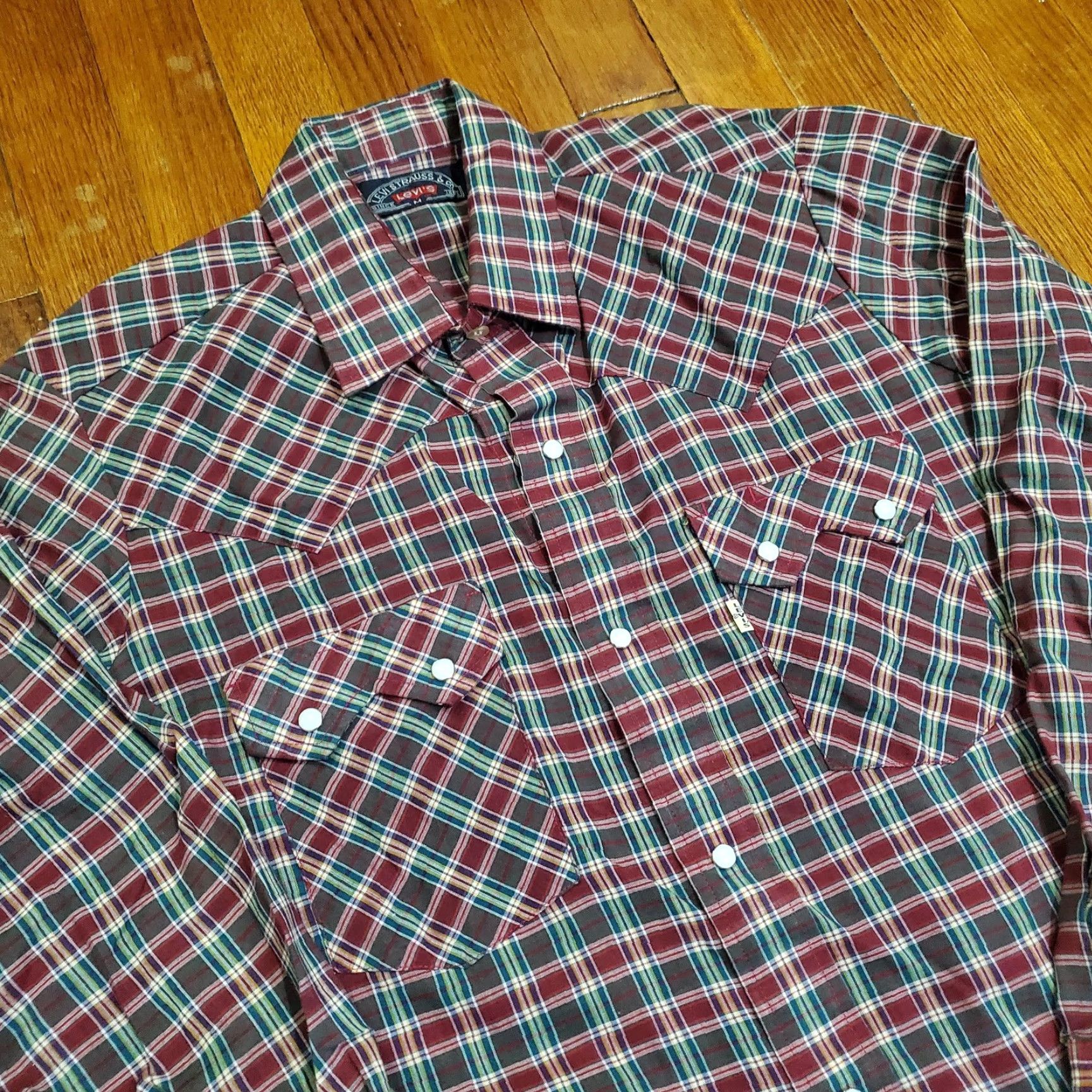 Levi's VINTAGE Levi's Shirt Mens Medium Red Green Plaid Western Pearl Snap Long Sleeve Cowboy Size US M / EU 48-50 / 2 - 4 Thumbnail