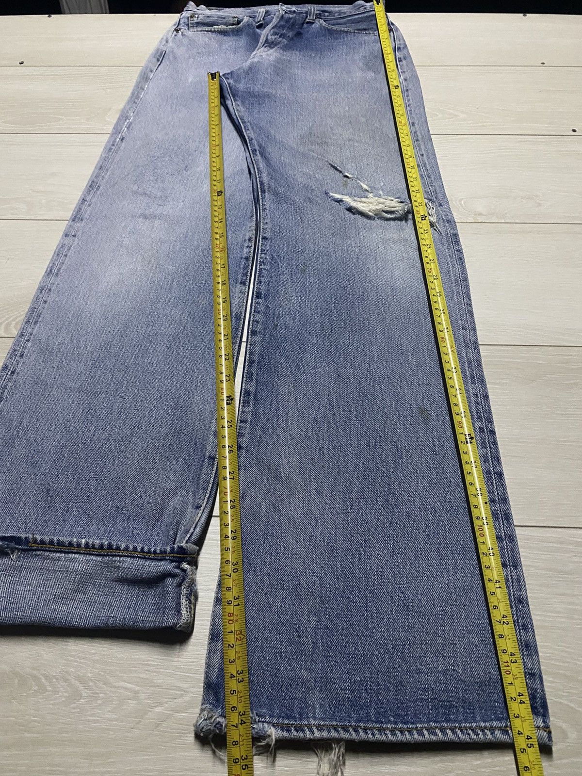 Denime Vintage DENIME 89 Selvedge Light Wash Distressed Baggy Jeans Size US 28 / EU 44 - 16 Thumbnail