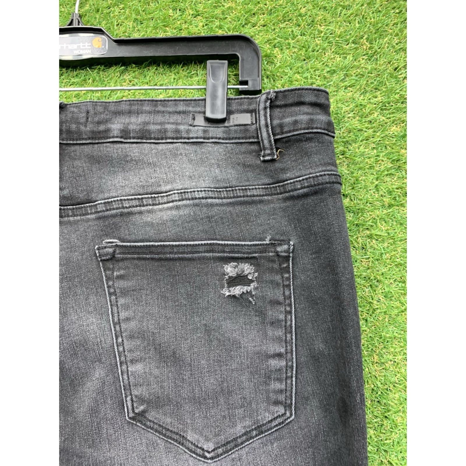 Vintage Risen Jeans Womens 3XL Distressed Flare High Rise Stretch Raw Hem Black Denim Size 40" / US 18 - 3 Thumbnail