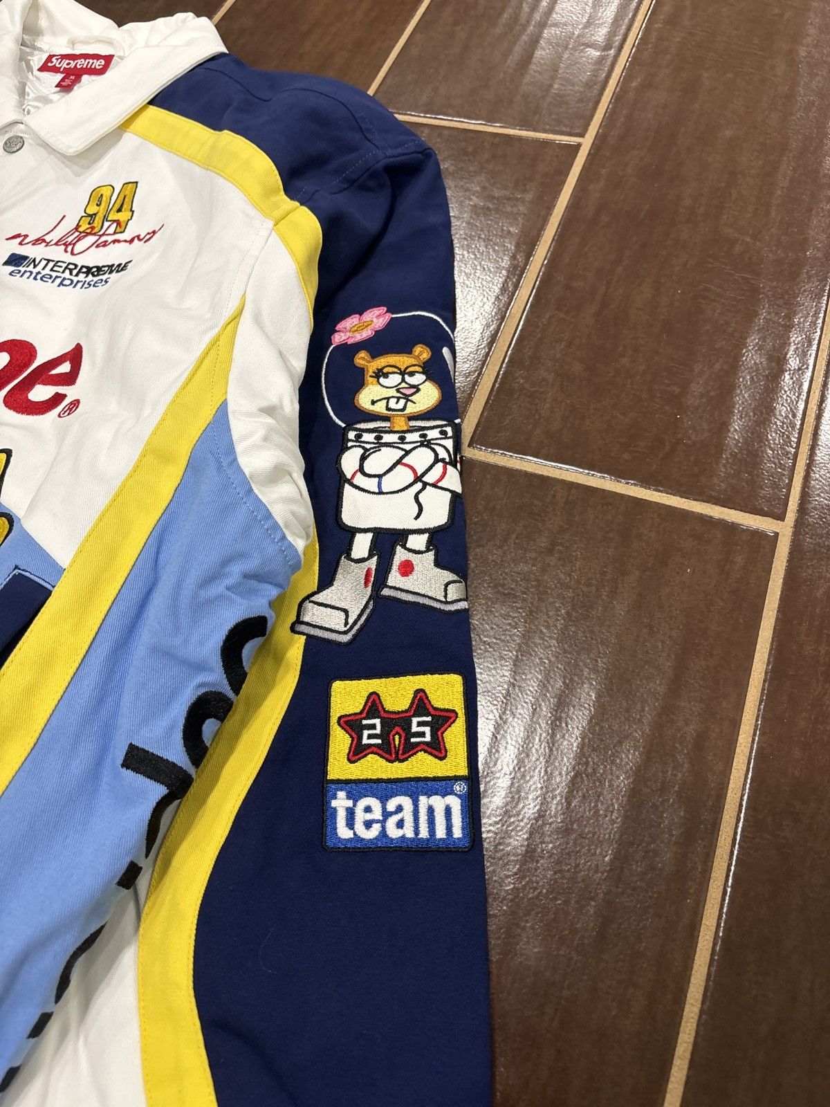 ジャケット・アウター supreme SpongeBob Hamilton Racing Jacket NEW Supreme x SpongeBob x Jeff Hamilton Racing Jacket SZ XL
