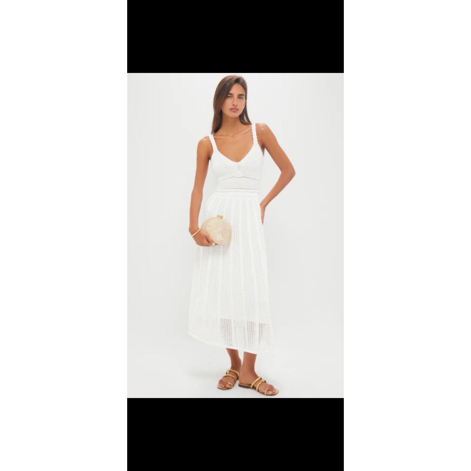 NWT MOON RIVER Ivory Knit Midi Dress White L