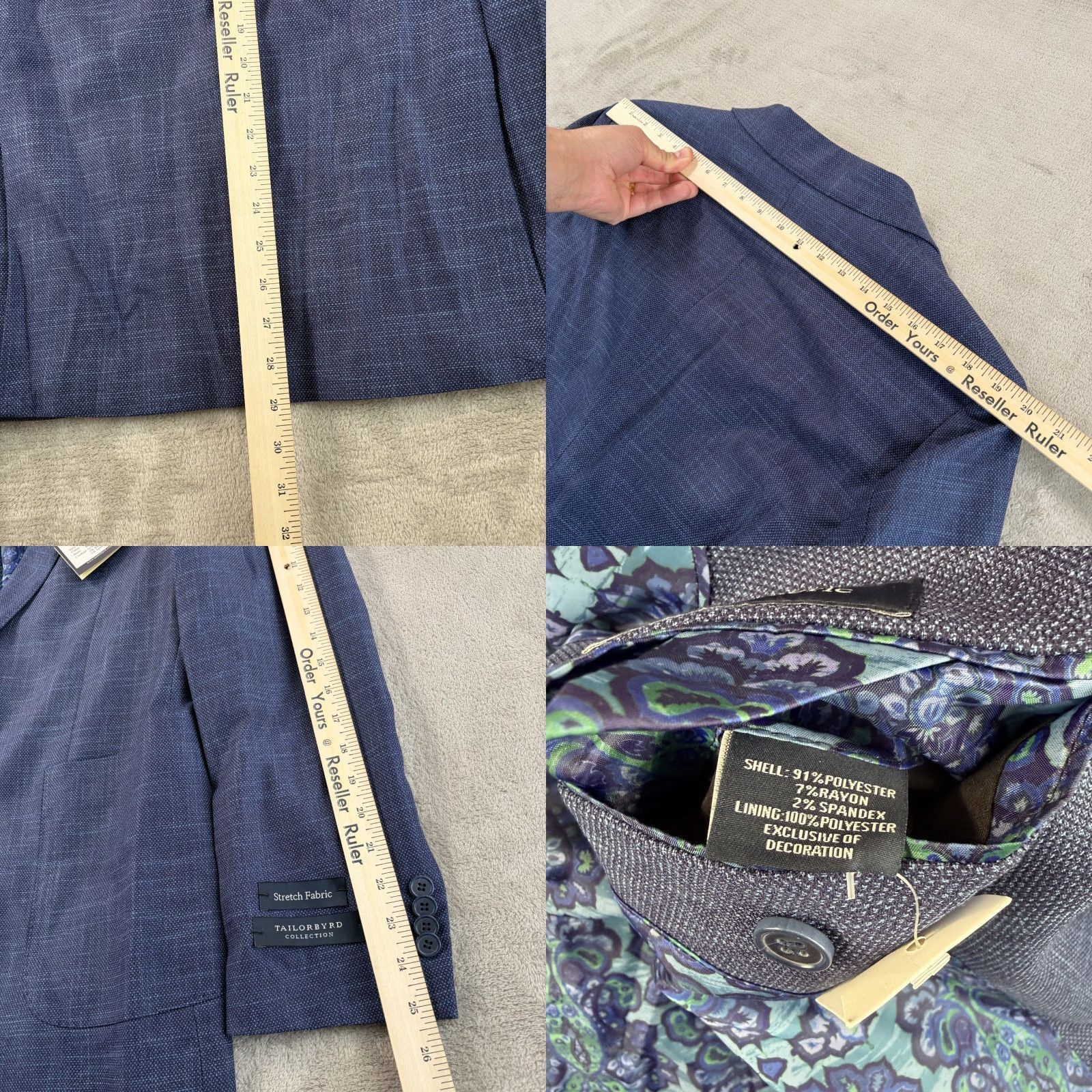 Tailorbyrd Tailorbyrd Collection Sport Coat Blazer Denim Blue 40R Men Regular Two-Button Notch Lapel Stretch Polyester Rayon Spandex NWT Size 40R - 8 Thumbnail
