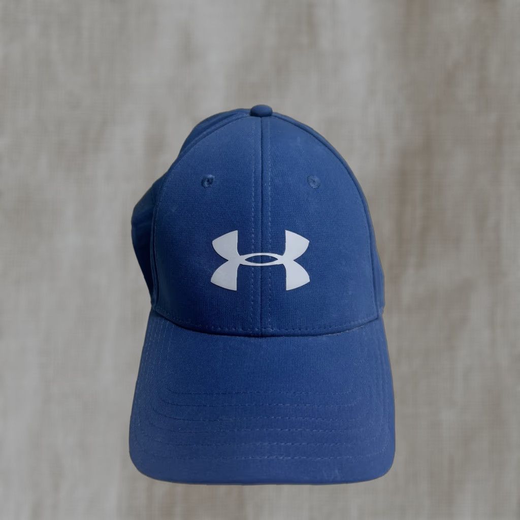 Under Armour UNDER ARMOUR Hat Mens Flex Fitted L/XL Navy Blue White Embroidered Logos UA Blitzing Moisture Wicking Breathable Stretch HeatGear Sweatband Size ONE SIZE - 1 Thumbnail