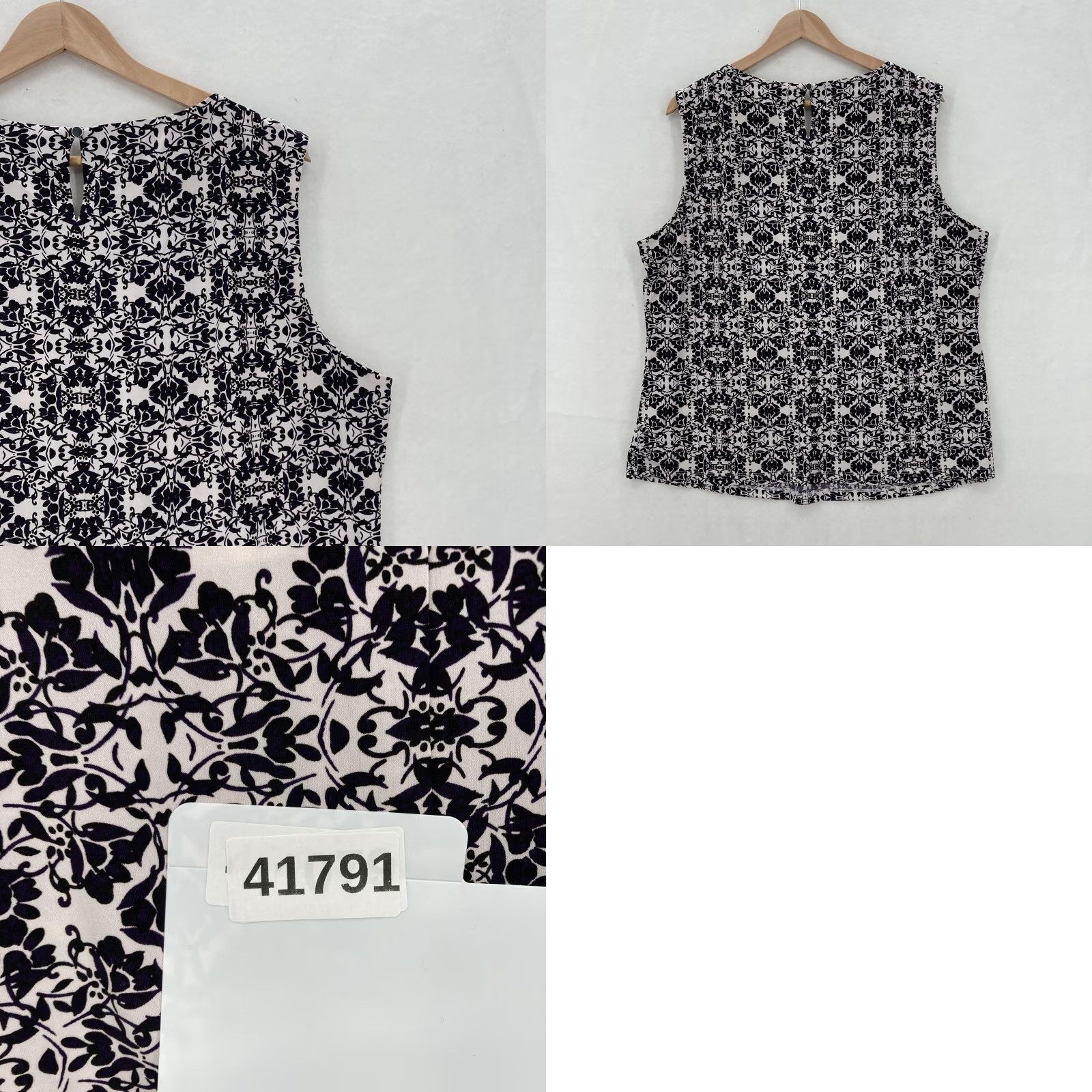 Calvin Klein VINTAGE? (No) Calvin Klein Blouse Womens 2X Black White Sleeveless Stretch Pleated Keyhole Top Size XXL / US 16-18 / IT 52-54 - 9 Thumbnail