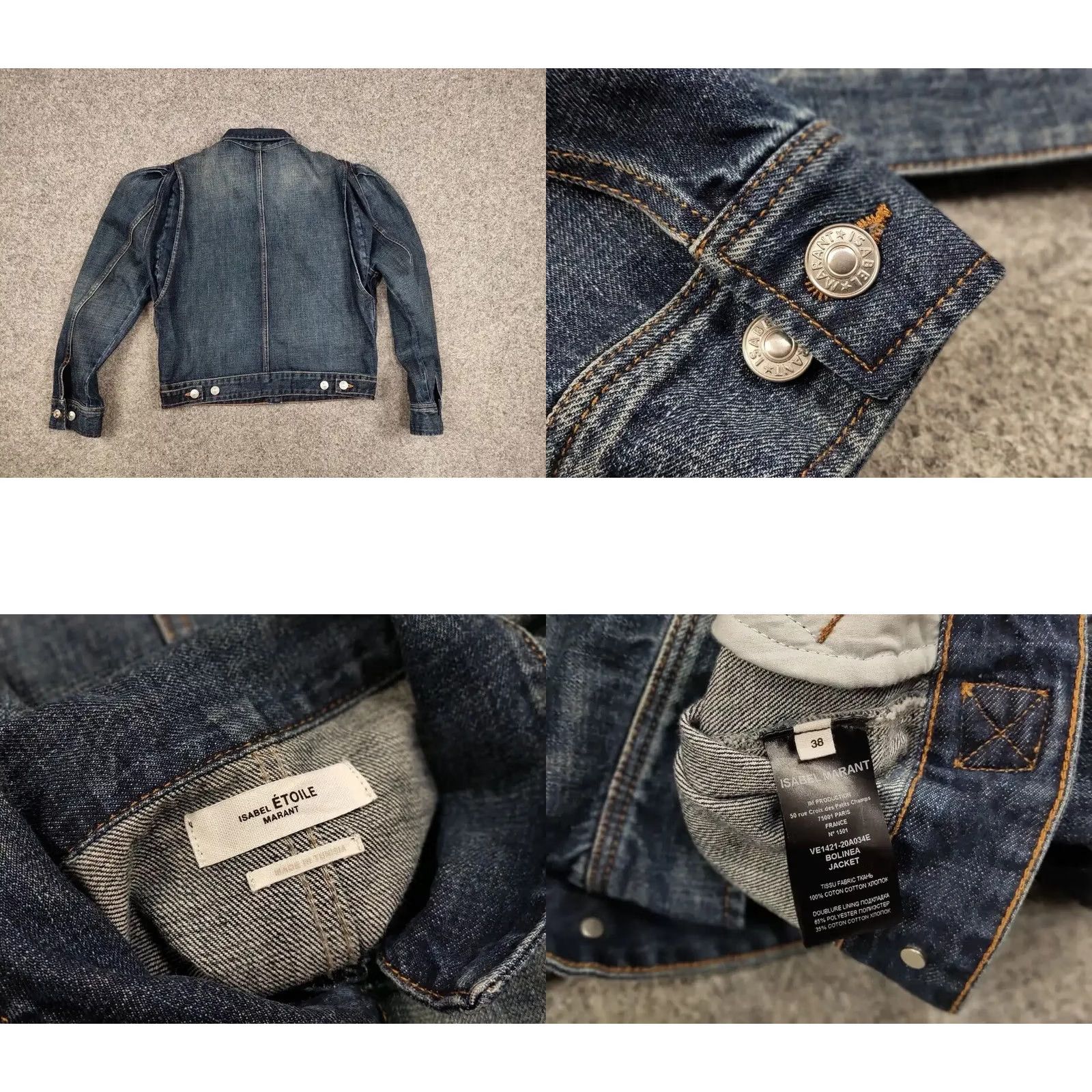 Vintage Isabel Marant Étoile Bolinea Denim Jacket Women's 38 Blue Cotton Puff Sleeve Mid-Length Vintage No N/A Size XS / US 0-2 / IT 36-38 - 10 Thumbnail